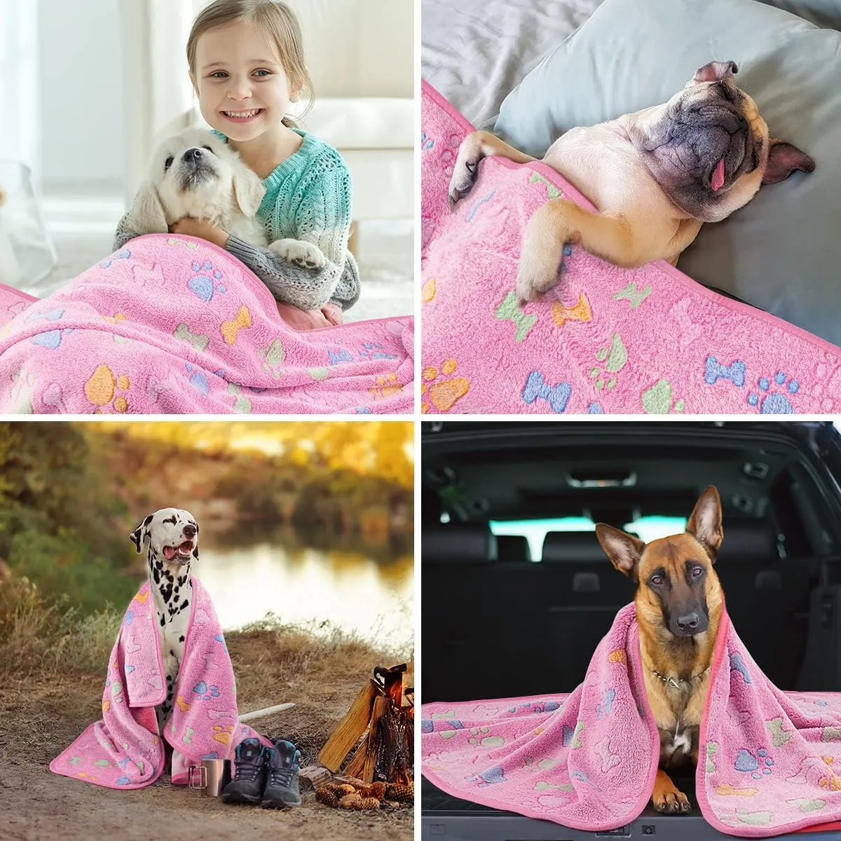 Dono 1 Pack 3 Dog Blankets for Small Dogs, Soft Fluffy Paw Print Pattern Fleece Pet Blanket Warm Sleep Mat, Puppy Kitten Blanket Doggy Mat for Dog Cat Kitten Doggy (30 * 20")