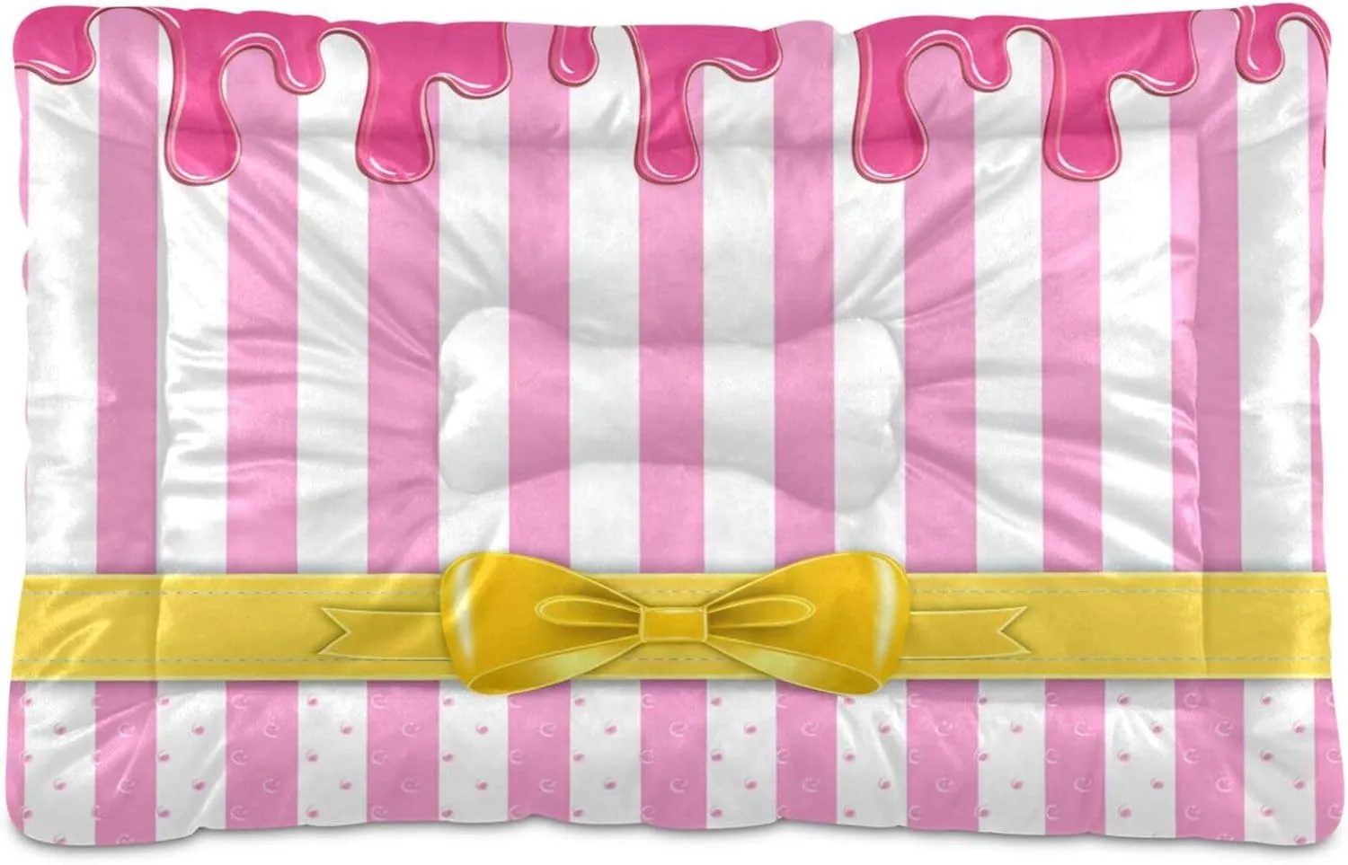 Dripping Candy Yellow Bow Outdoor Dog Bed for Small Dogs Washable Waterproof Travel Pet Bed Mat Portable Cat Bed with Non-Slip Bottom for Indoor and Sleeping 36 x 24 Inch