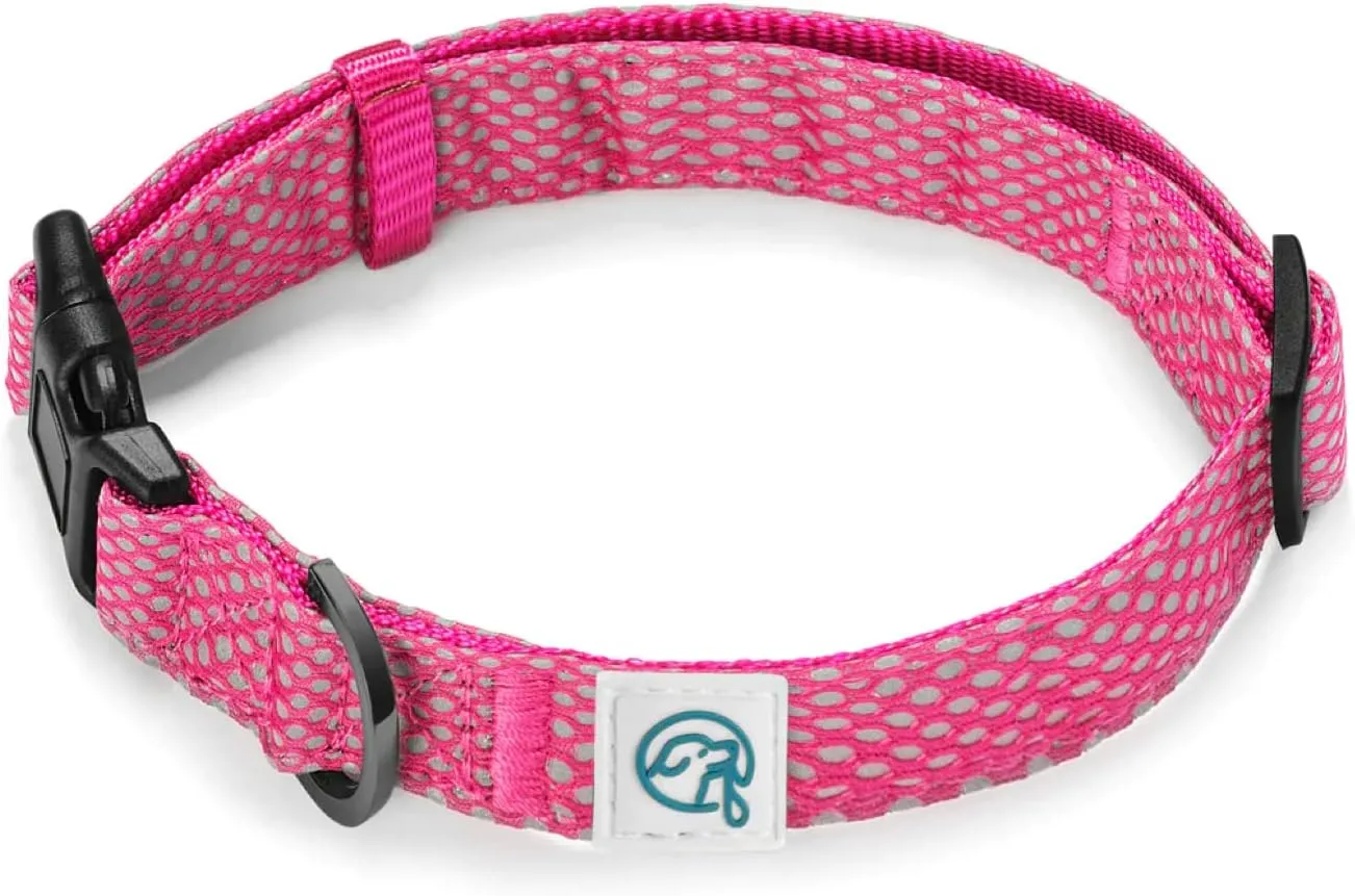 Embark Illuminate Reflective Dog Collar For Medium DogsAdjustable Padded Dog Collars With Buckle Made with Nylon Reflective Material to Make Your Dog Collar Visible at Night Medium Dog Collar (Pink)