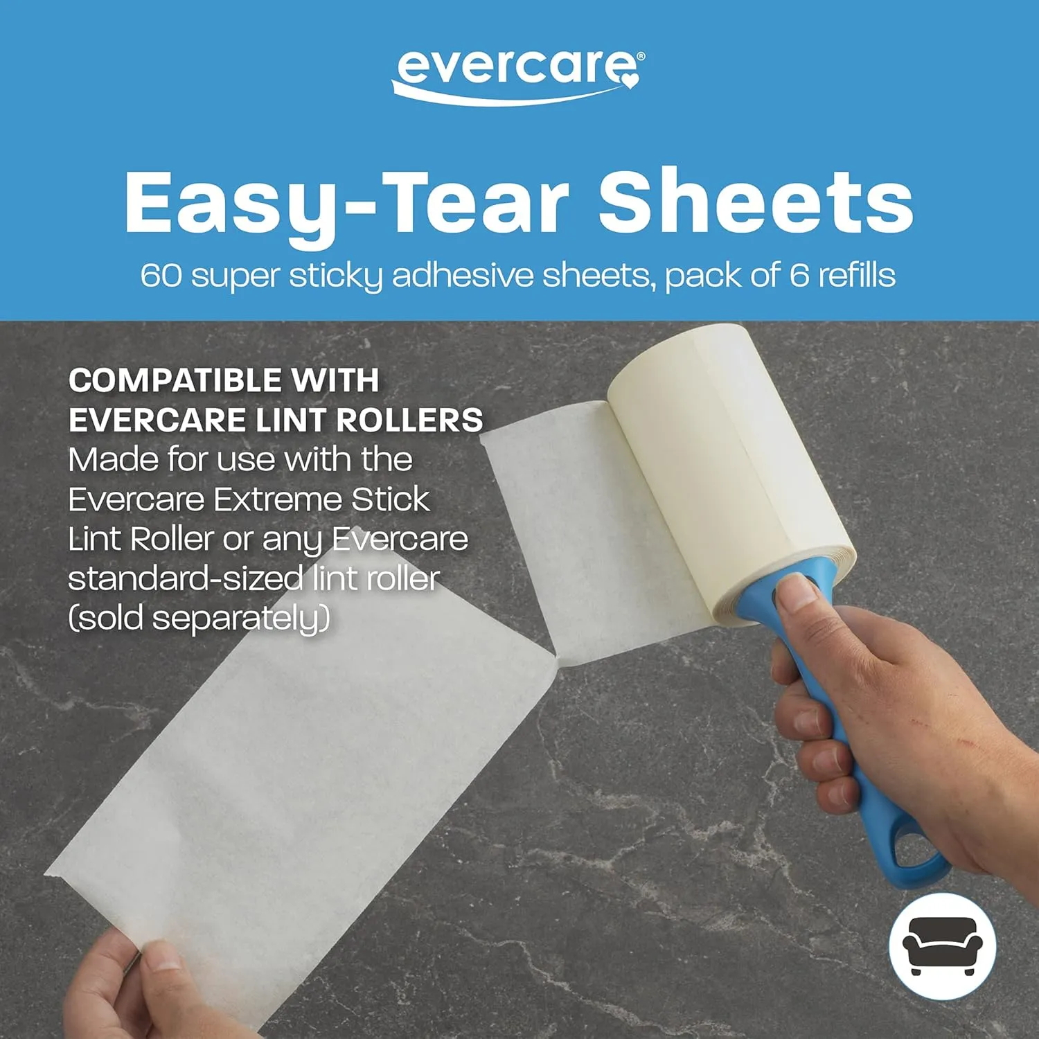Evercare All Purpose Lint Brush, Value Pack - 5 Rollers (300 Sheets Total), Blue