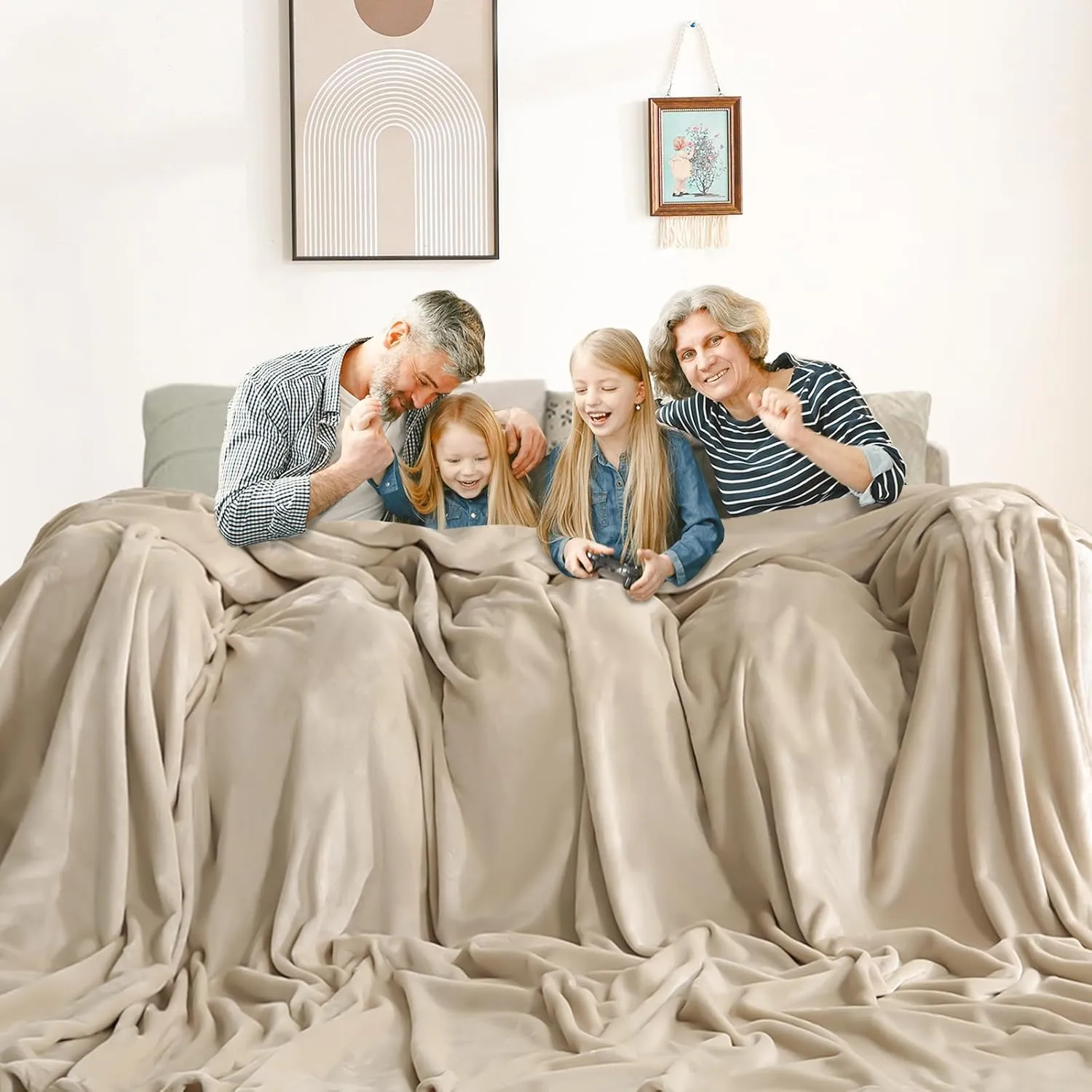Excervent Solid Oversized Flannel Fleece Blanket (120x120 inches, Camel) Cozy Throw Blankets for Couch Sofa and Bed, Super Soft Luxurious Warm Plush Blankets for Household Living Room Bedroom
