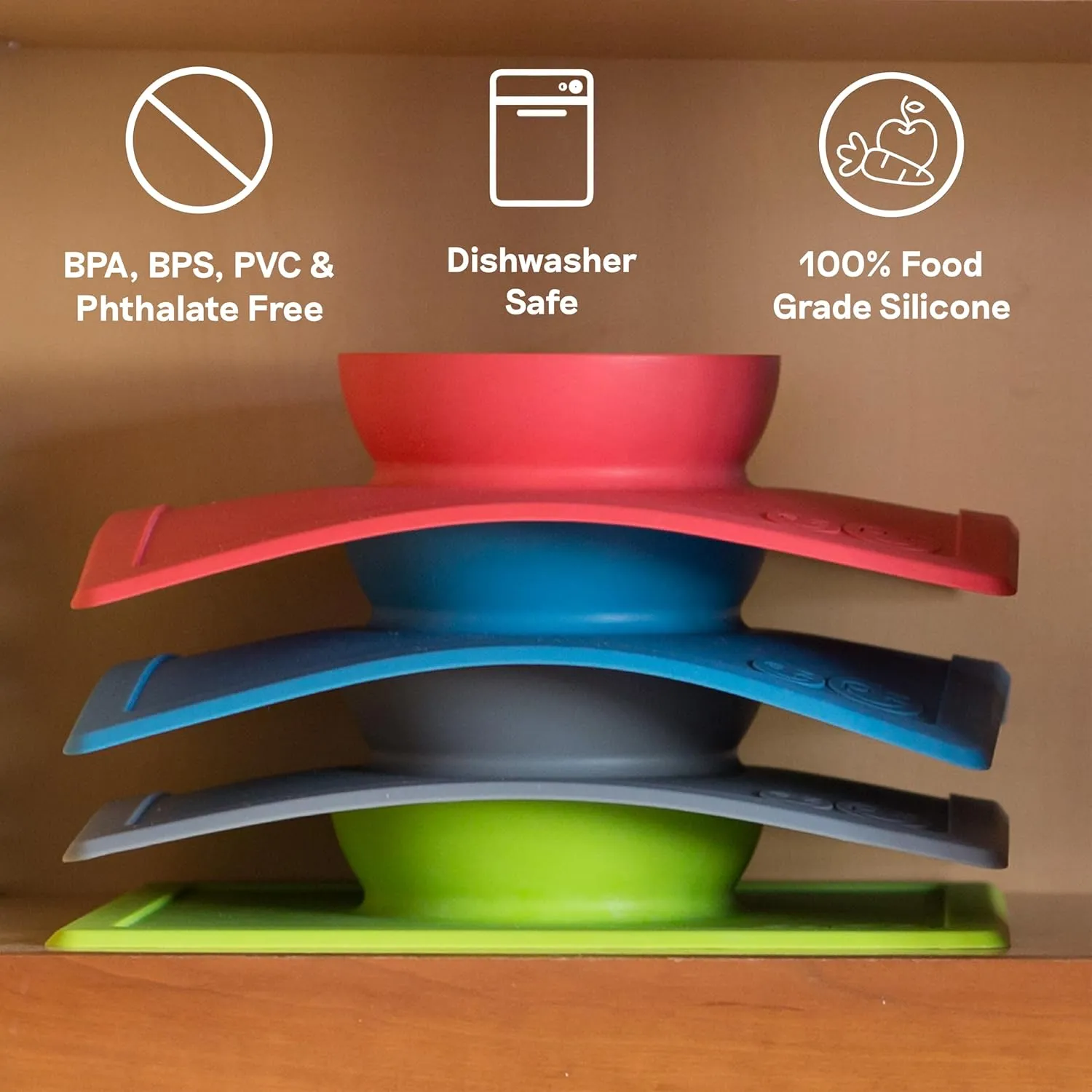 ezpz Happy Bowl - 24 Months   (Coral) - 100% Silicone Suction Bowl with Built-in Placemat  Dishwasher Safe