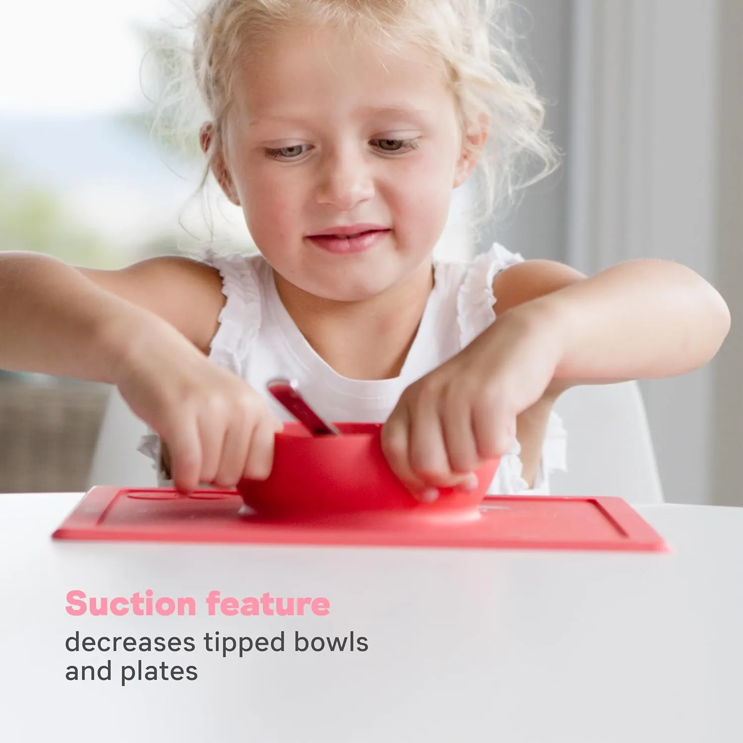 ezpz Happy Bowl - 24 Months   (Coral) - 100% Silicone Suction Bowl with Built-in Placemat  Dishwasher Safe