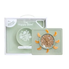 ezpz Happy Bowl - 24 Months   (Sage) - 100% Silicone Suction Bowl with Built-in Placemat  Dishwasher Safe