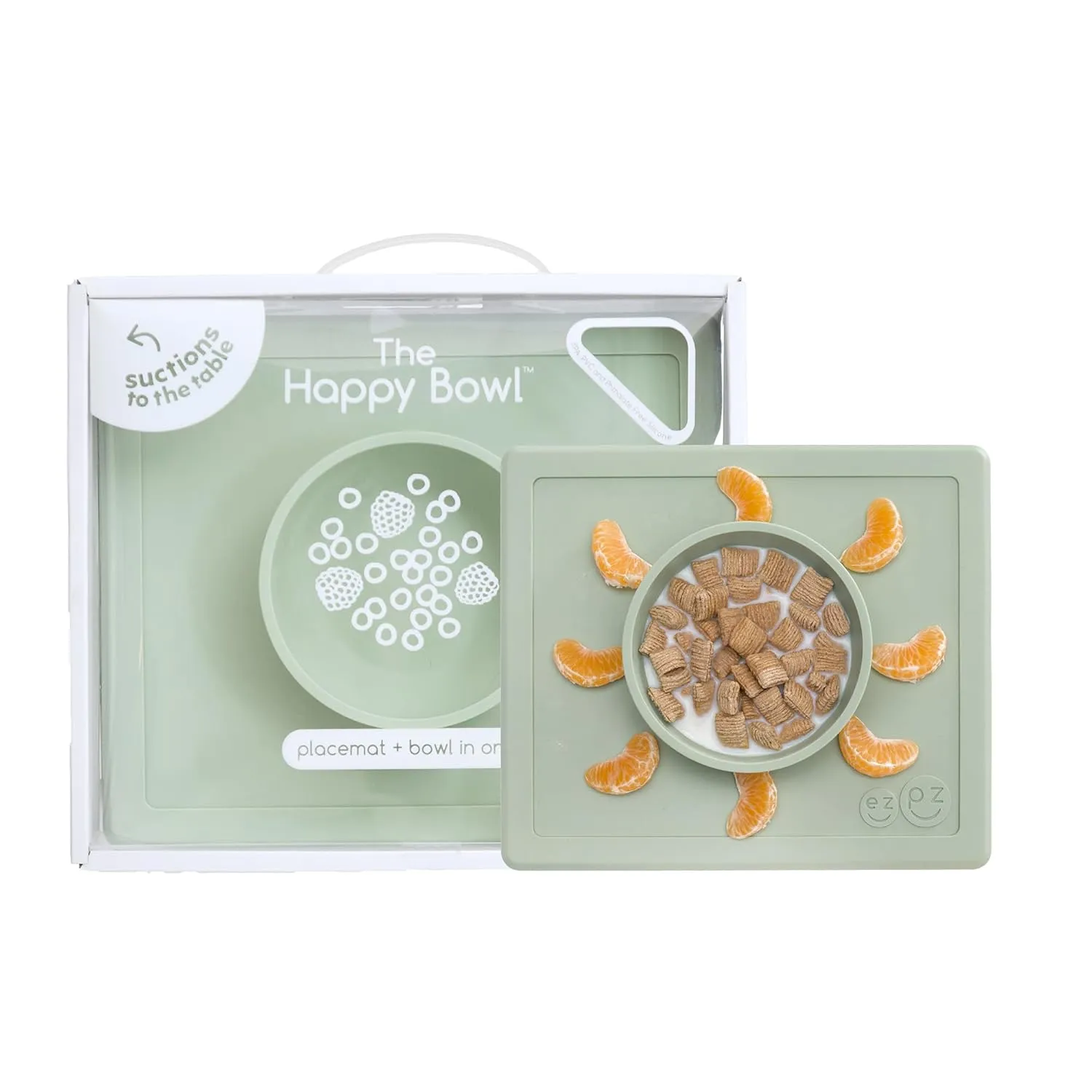 ezpz Happy Bowl - 24 Months   (Sage) - 100% Silicone Suction Bowl with Built-in Placemat  Dishwasher Safe
