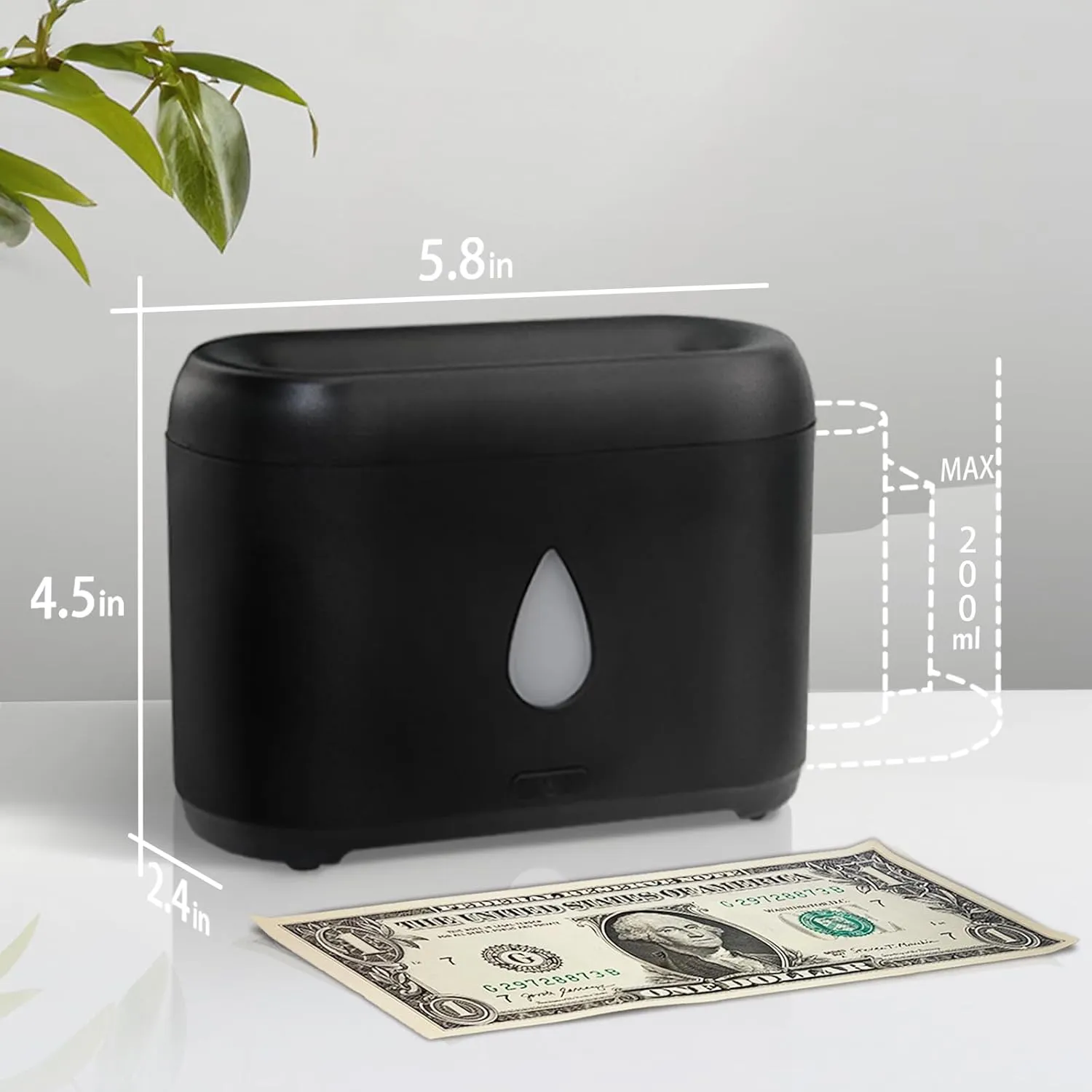 Flame Diffuser for Essential Oils, 200ml Ultrasonic Aroma Diffusers with Cool Mist, Aromatherapy Diffuser with Auto-Off Protection, Small Humidifier for Home,Office,Bedroom,Gift (Black)