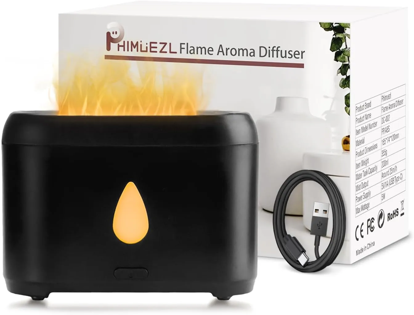 Flame Diffuser for Essential Oils, 200ml Ultrasonic Aroma Diffusers with Cool Mist, Aromatherapy Diffuser with Auto-Off Protection, Small Humidifier for Home,Office,Bedroom,Gift (Black)