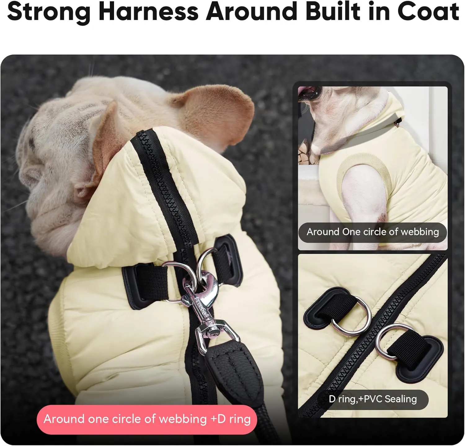 Fleece Lining Dog Hoodie with Harness Built in,Extra Warm Large Dog Jacket in Winter Doggie Coats with Hooded,Light Yellow XXXL