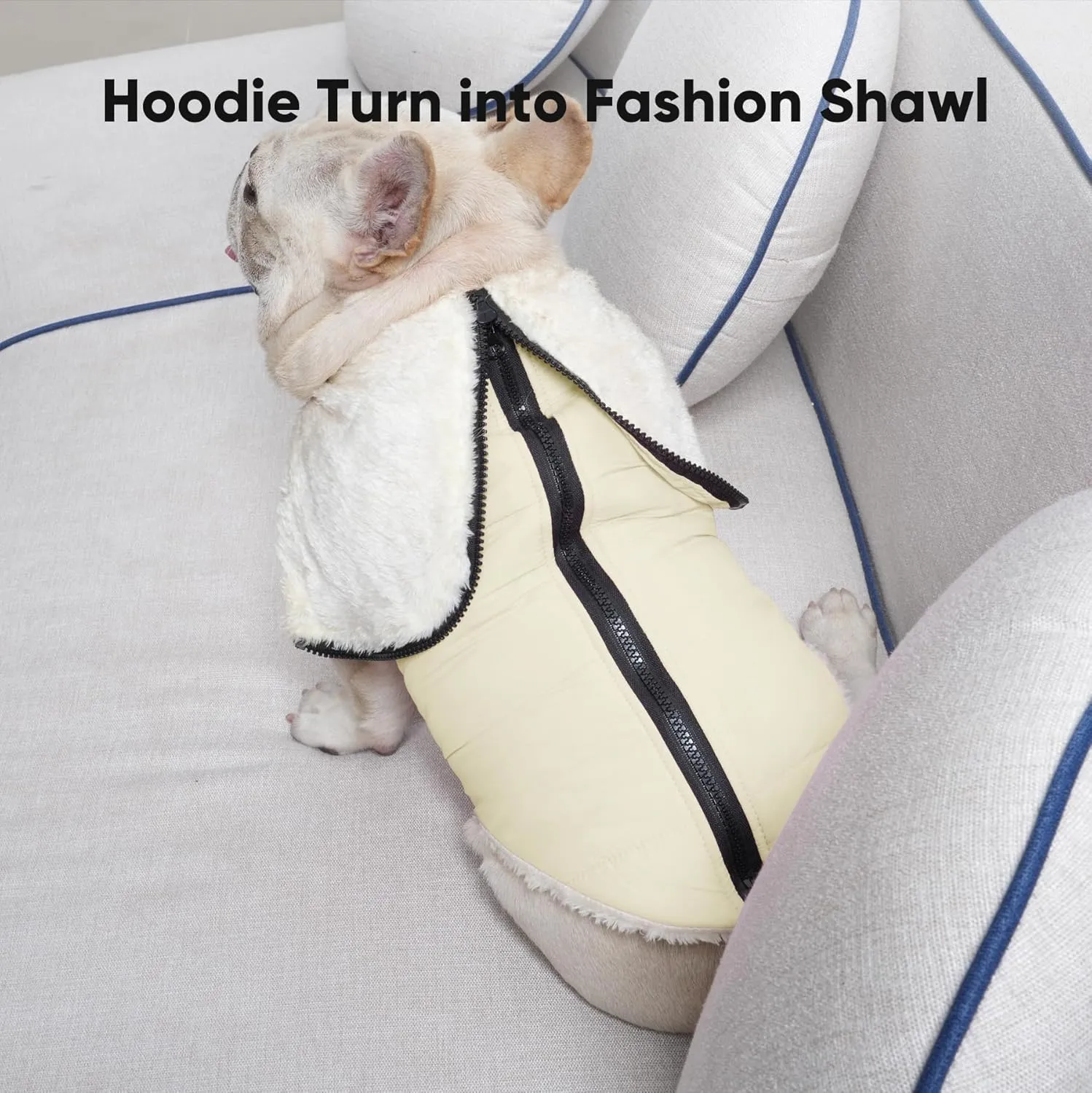 Fleece Lining Dog Hoodie with Harness Built in,Extra Warm Large Dog Jacket in Winter Doggie Coats with Hooded,Light Yellow XXXL