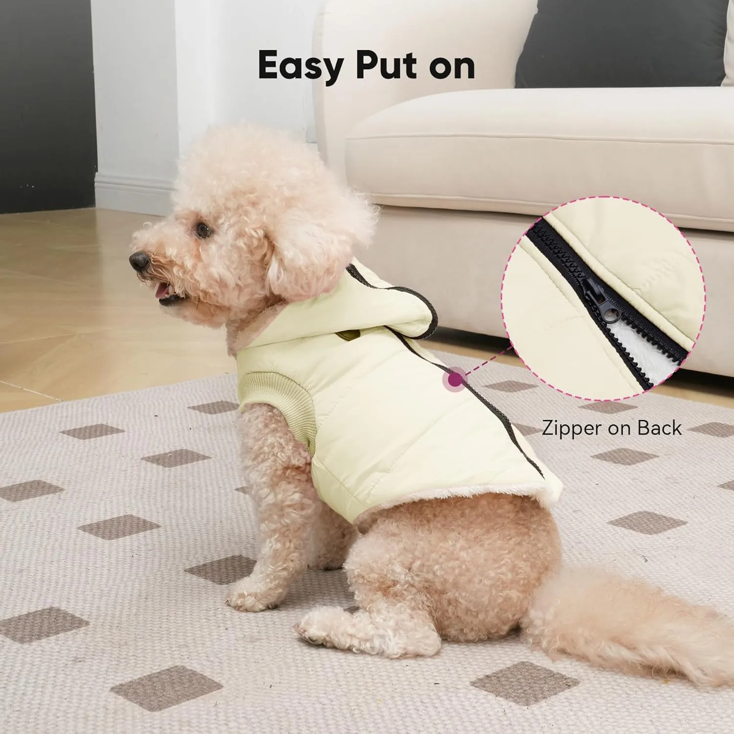 Fleece Lining Dog Hoodie with Harness Built in,Extra Warm Large Dog Jacket in Winter Doggie Coats with Hooded,Light Yellow XXXL