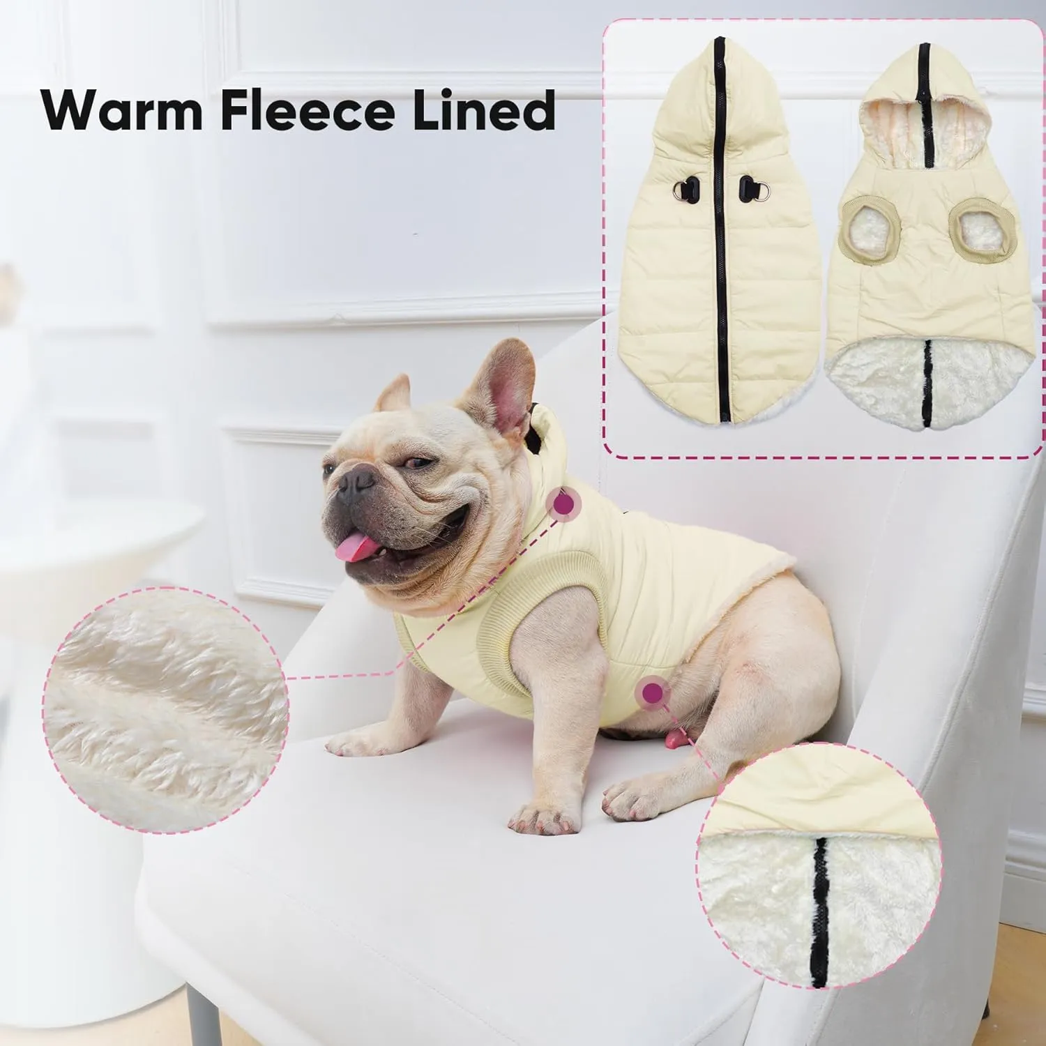 Fleece Lining Dog Hoodie with Harness Built in,Extra Warm Large Dog Jacket in Winter Doggie Coats with Hooded,Light Yellow XXXL