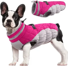 FUAMEY Dog Coat - Warm Winter Jacket with Padded Fleece, Reflective, Waterproof & Windproof, Built-in Harness, Rose Red, Small