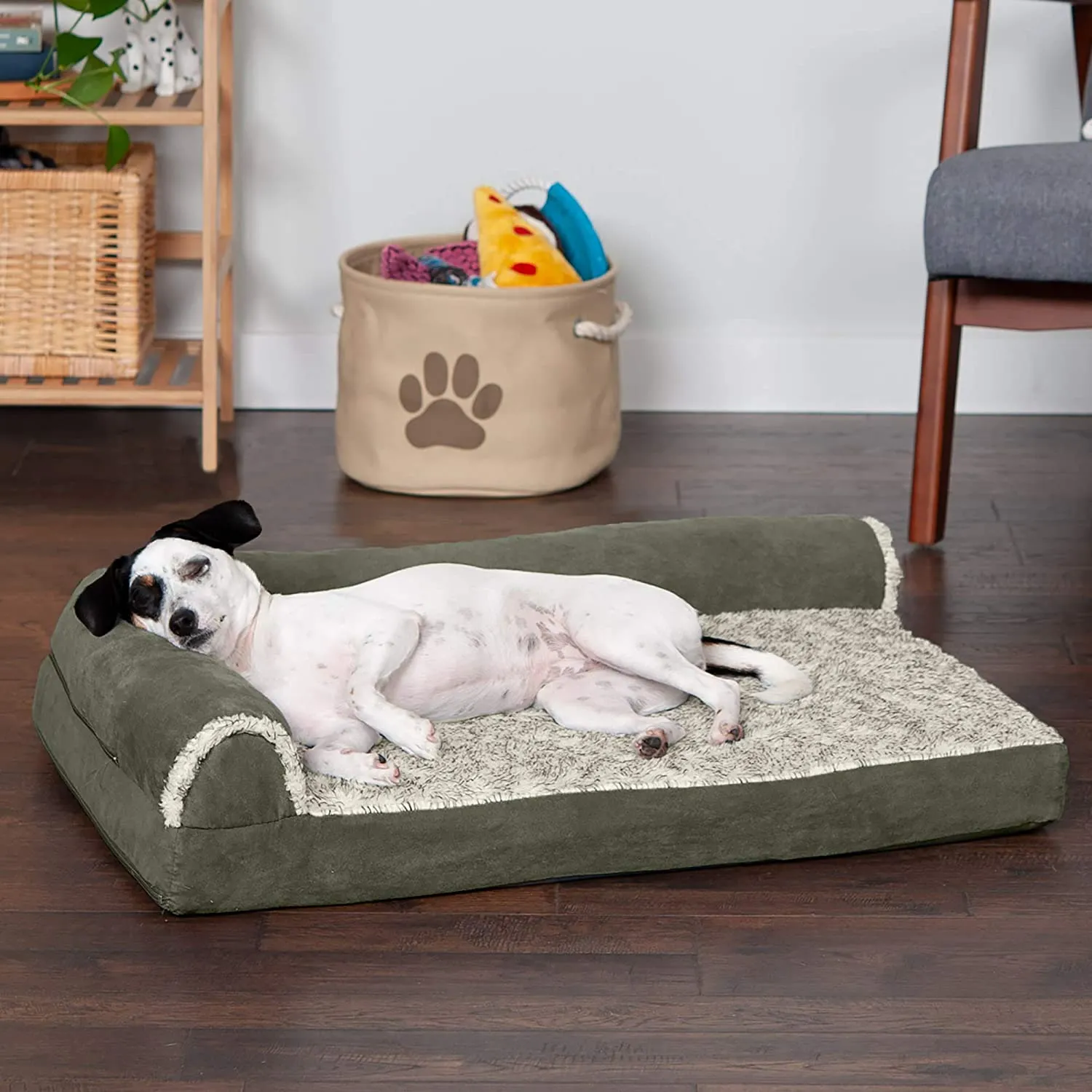Furhaven Pet Deluxe Memory Foam Chaise Lounge Sofa Pet Bed, Medium, Dark Sage, Retails $65 