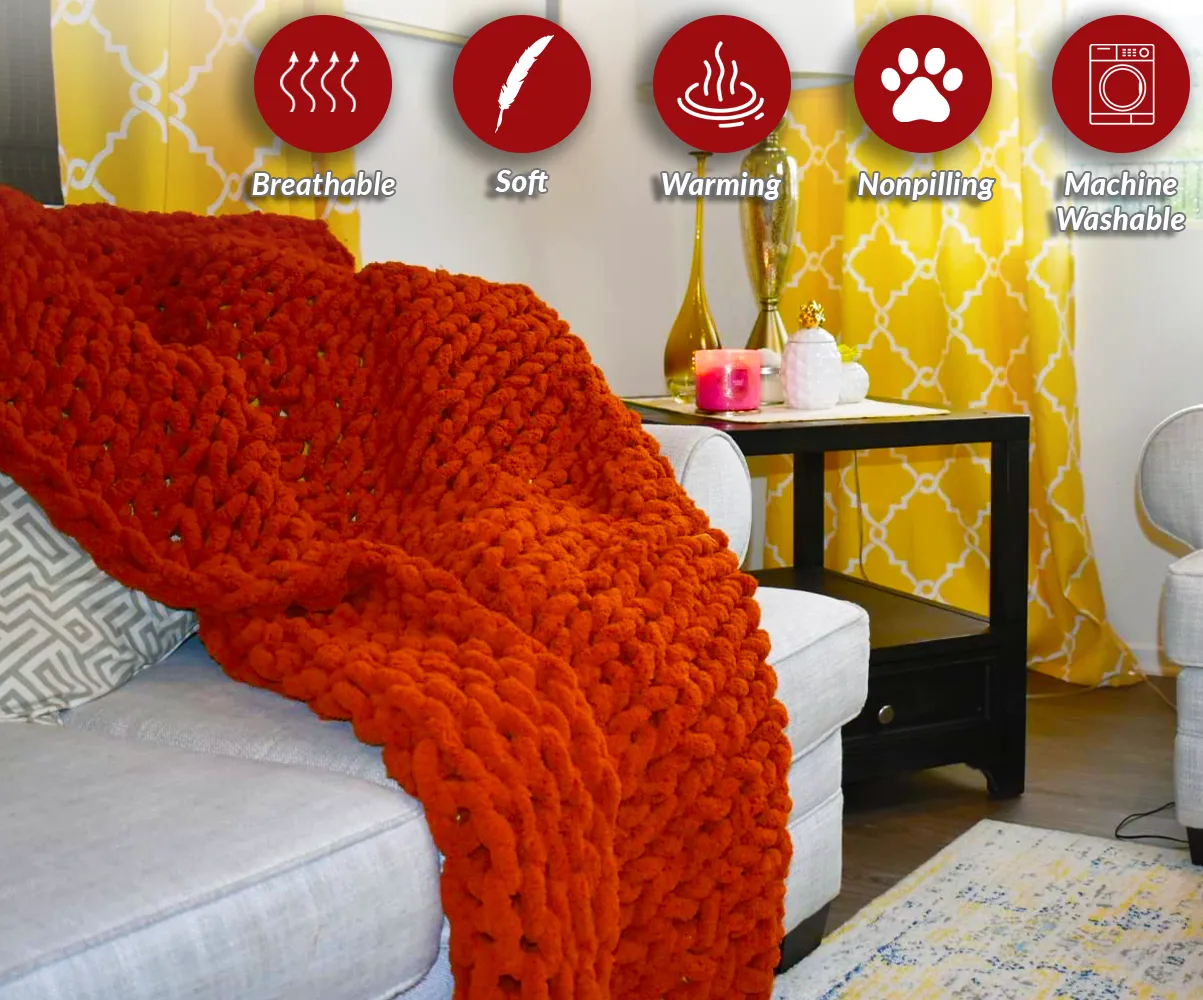 GOLD TEXTILES Chenille Throw Blanket ( 50X60 Inches ) Warm Soft Cozy for Lounge Sofa ,Couch & Bed, Home Decor