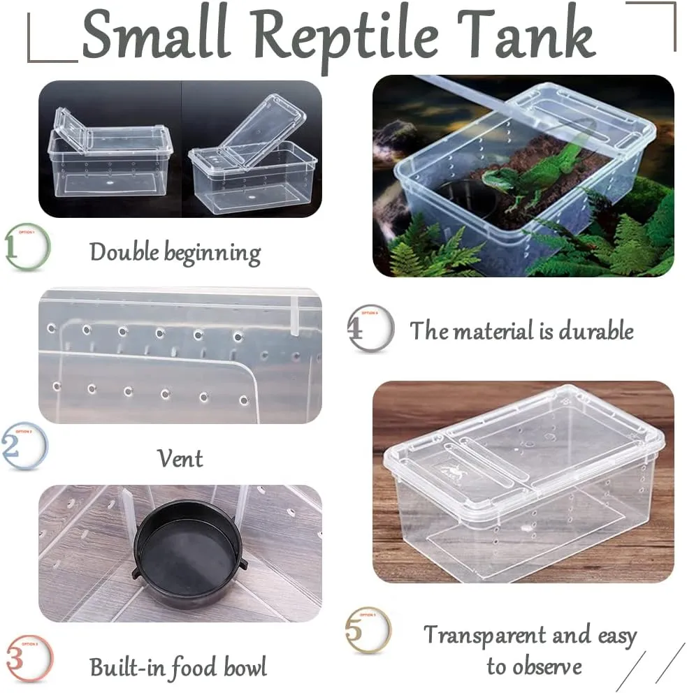 Hamiledyi Reptile Breeding Box Set Portable Gecko Feeding Hatching Container Small Snake Terrarium Habitat Transparent Plastic House for Mini Pet Turtle Tarantula Scorpion Lizard Spider Hideout
