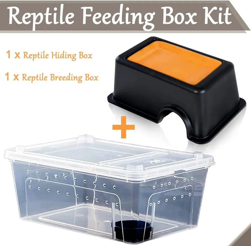 Hamiledyi Reptile Breeding Box Set Portable Gecko Feeding Hatching Container Small Snake Terrarium Habitat Transparent Plastic House for Mini Pet Turtle Tarantula Scorpion Lizard Spider Hideout