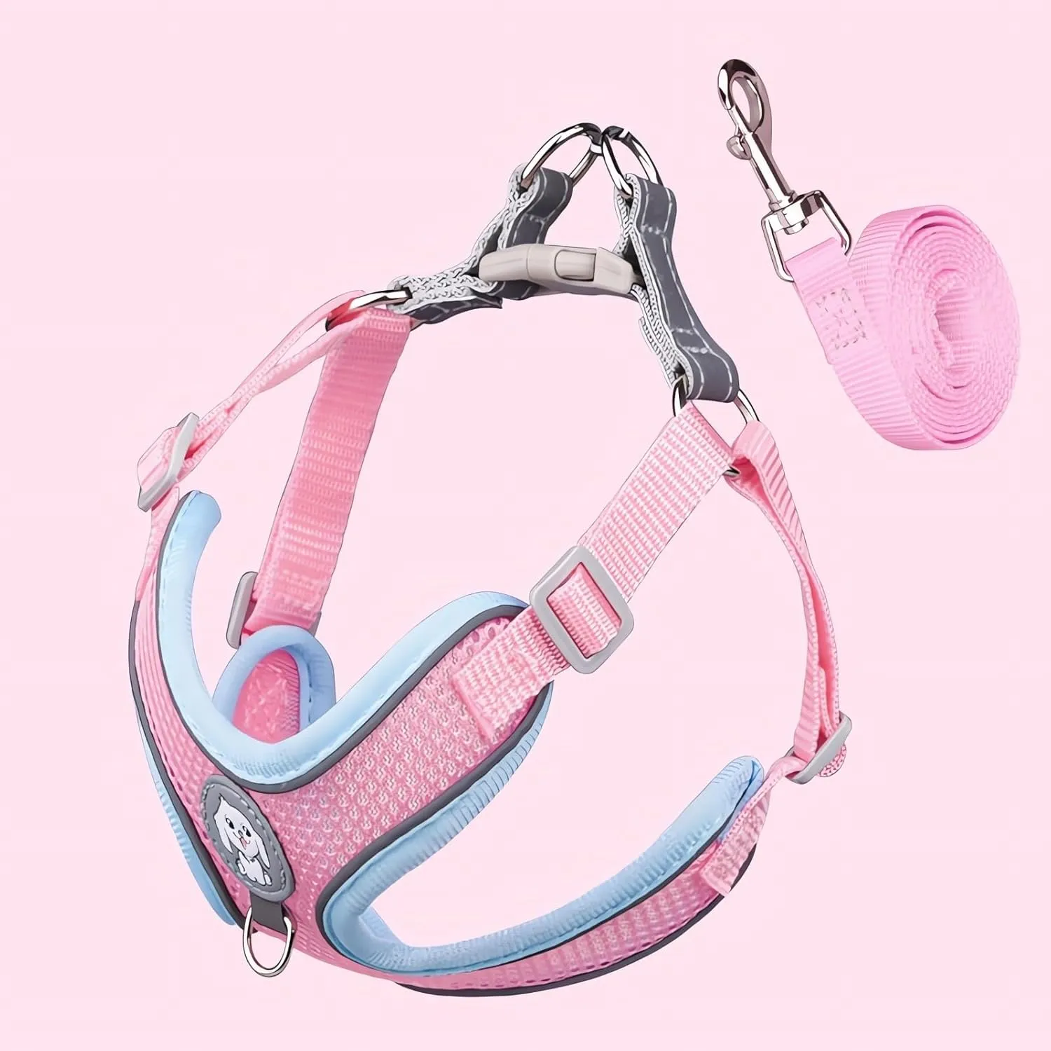 Harness Small Size Dog and Leash Set, Adjustable Reflective No Pull Step-in Dog Harness with Thickened Padded Vest for Extra-Small/Small Medium Large Dogs and Cats (Pink, S)