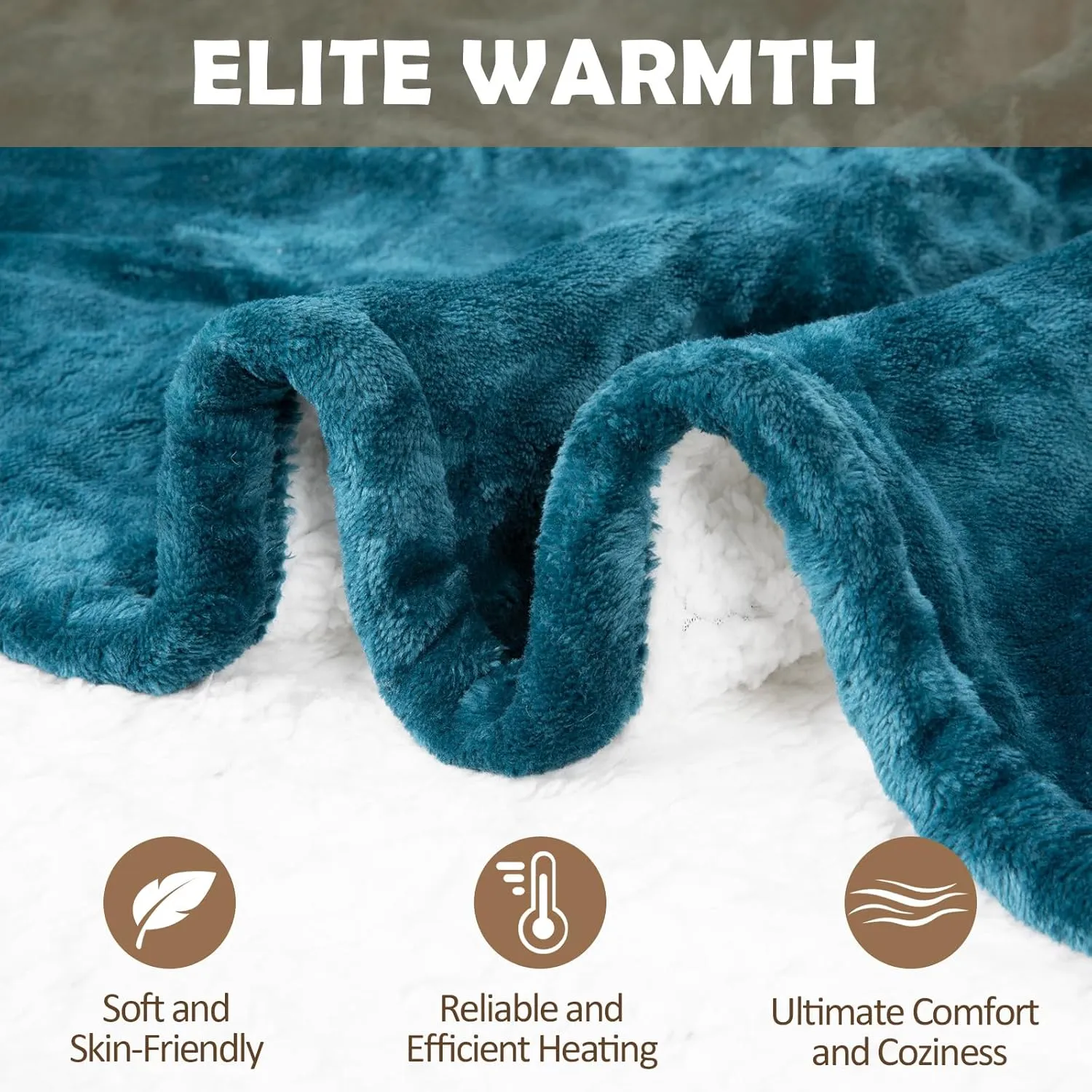HOW'S MY HOUSE Heated Blanket Throw 50" x 60", Electric Blanket with 4 Time Settings & 6 Heating Levels, Over-Heat Protection, Flannel Sherpa Super Cozy with ETL Certification, Blue