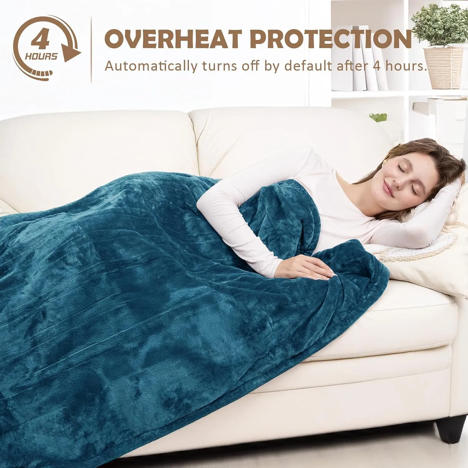 HOW'S MY HOUSE Heated Blanket Throw 50" x 60", Electric Blanket with 4 Time Settings & 6 Heating Levels, Over-Heat Protection, Flannel Sherpa Super Cozy with ETL Certification, Blue