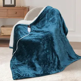 HOW'S MY HOUSE Heated Blanket Throw 50" x 60", Electric Blanket with 4 Time Settings & 6 Heating Levels, Over-Heat Protection, Flannel Sherpa Super Cozy with ETL Certification, Blue