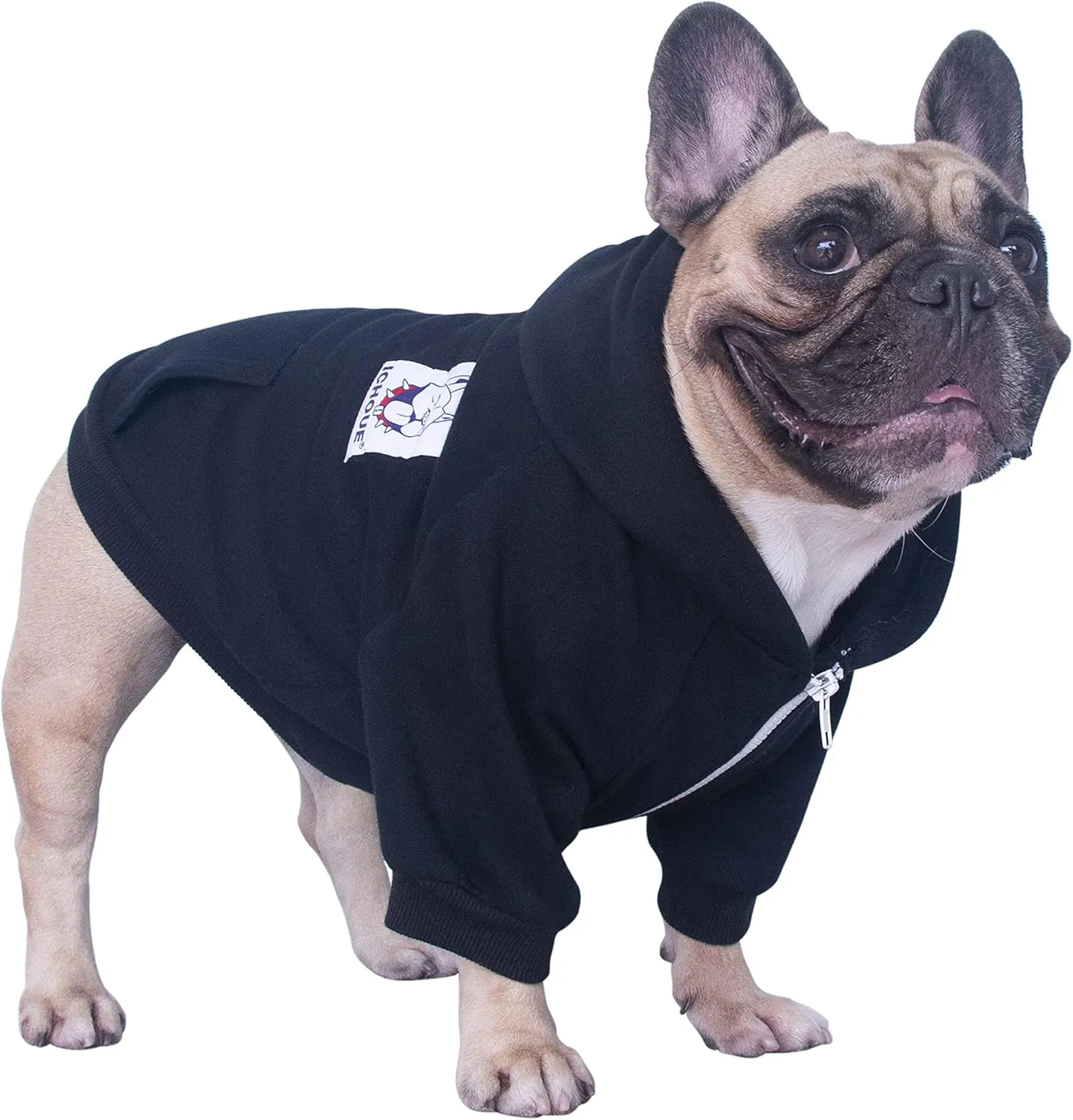 iChoue French Bulldog Frenchie Clothes Hoodies for Dogs Pug English Boston Terrier Bully Pitbull Corgi Sweatshirt Sweater Clothing - Black/Large Plus