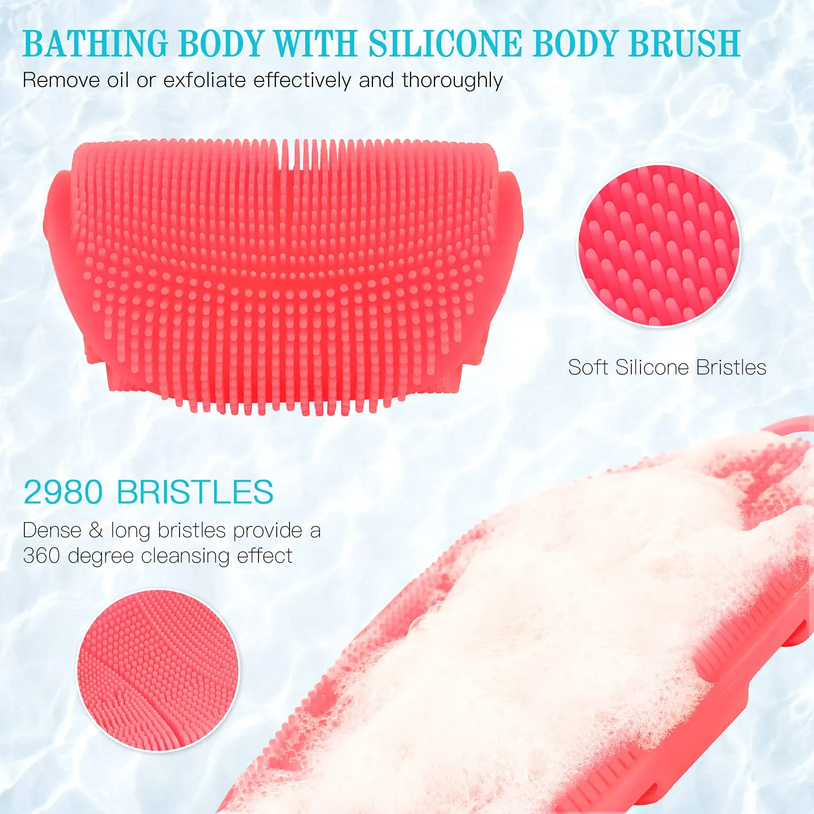 INNERNEED Food-grade Silicone Body Scrubber Shower Cleansing Brush Bath Exfoliating Skin Massage Tool, for Sensitive and all Kinds of Skin (Blue Pink)