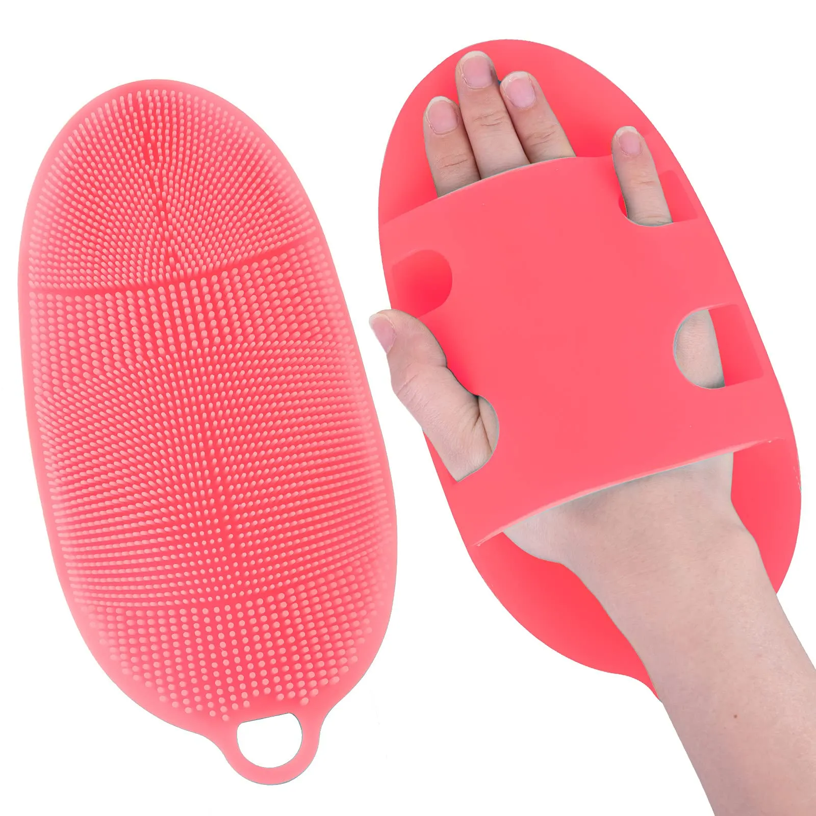 INNERNEED Food-grade Silicone Body Scrubber Shower Cleansing Brush Bath Exfoliating Skin Massage Tool, for Sensitive and all Kinds of Skin (Blue Pink)