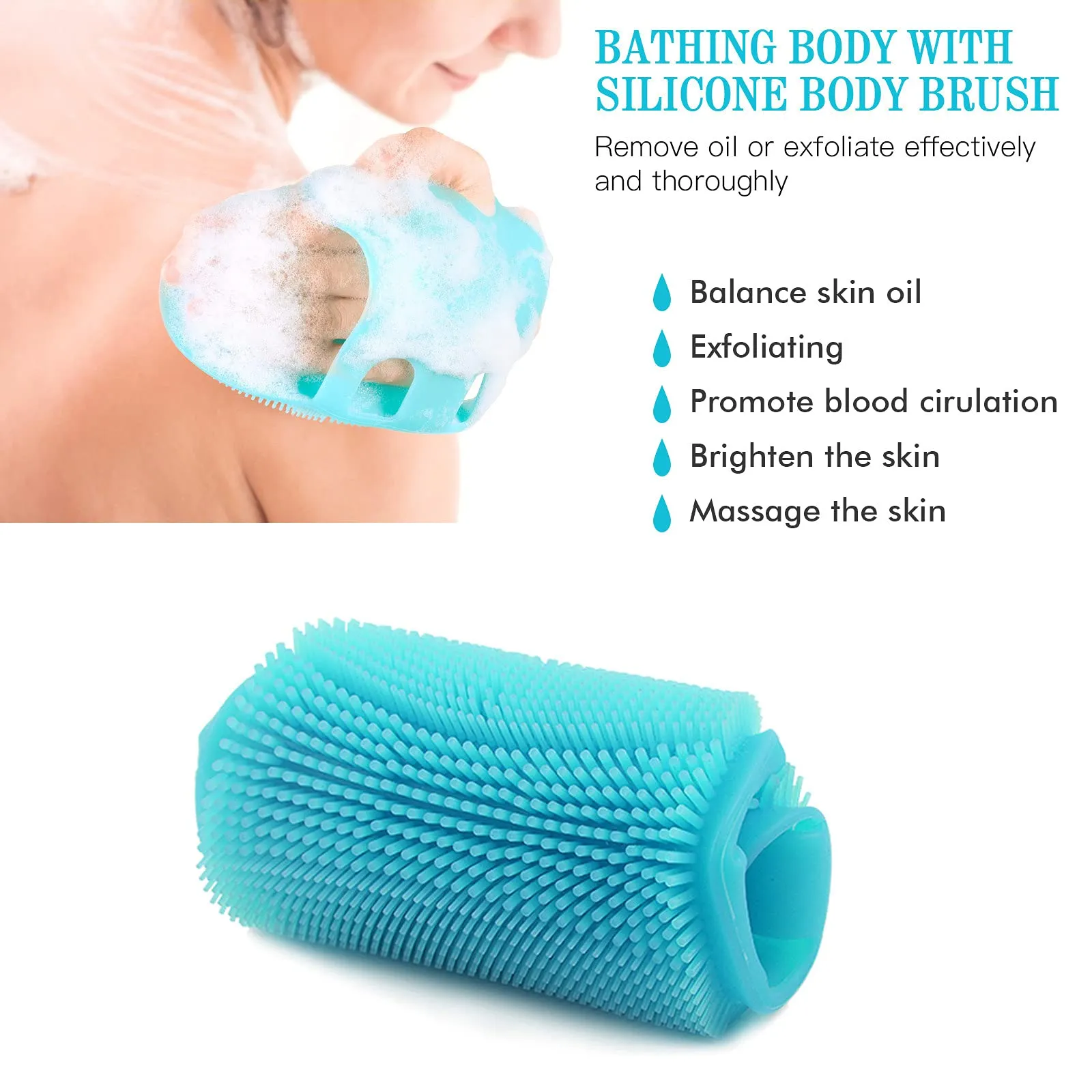 INNERNEED Food-grade Silicone Body Scrubber Shower Cleansing Brush Bath Exfoliating Skin Massage Tool, for Sensitive and all Kinds of Skin (Blue Pink)