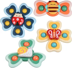 JoySprout Spinner Toys for Babies, 4pcs Baby Spinners with Suction Cups for Interactive Stimulation and Sensory Development, Window Spinners for Toddlers 1-3 for High Chair Toys and Bath Time