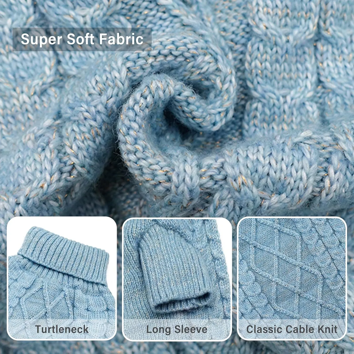 KYEESE Dog Sweater - Long Sleeve, Soft, Warm Dog Clothes for Cold Weather, Blue, XX-Large