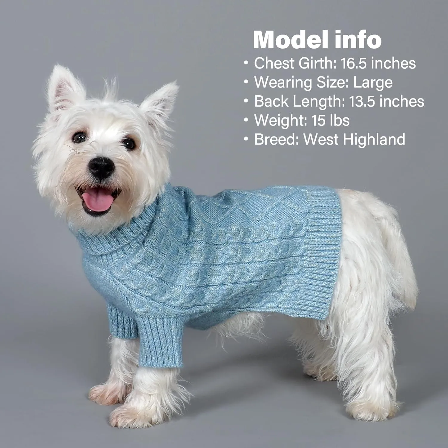 KYEESE Dog Sweater - Long Sleeve, Soft, Warm Dog Clothes for Cold Weather, Blue, XX-Large