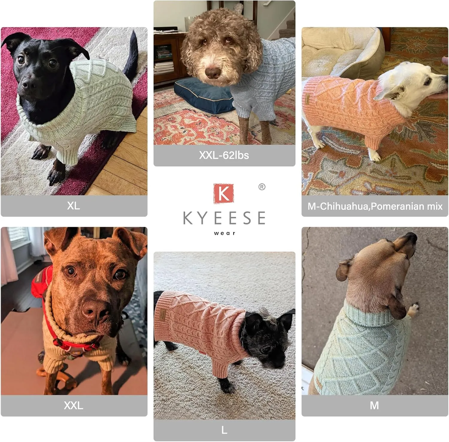 KYEESE Dog Sweater - Long Sleeve, Soft, Warm Dog Clothes for Cold Weather, Blue, XX-Large