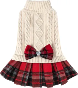 KYEESE Small Dog Sweater - Soft Turtleneck with Bowtie Buffalo Check Dog Clothes