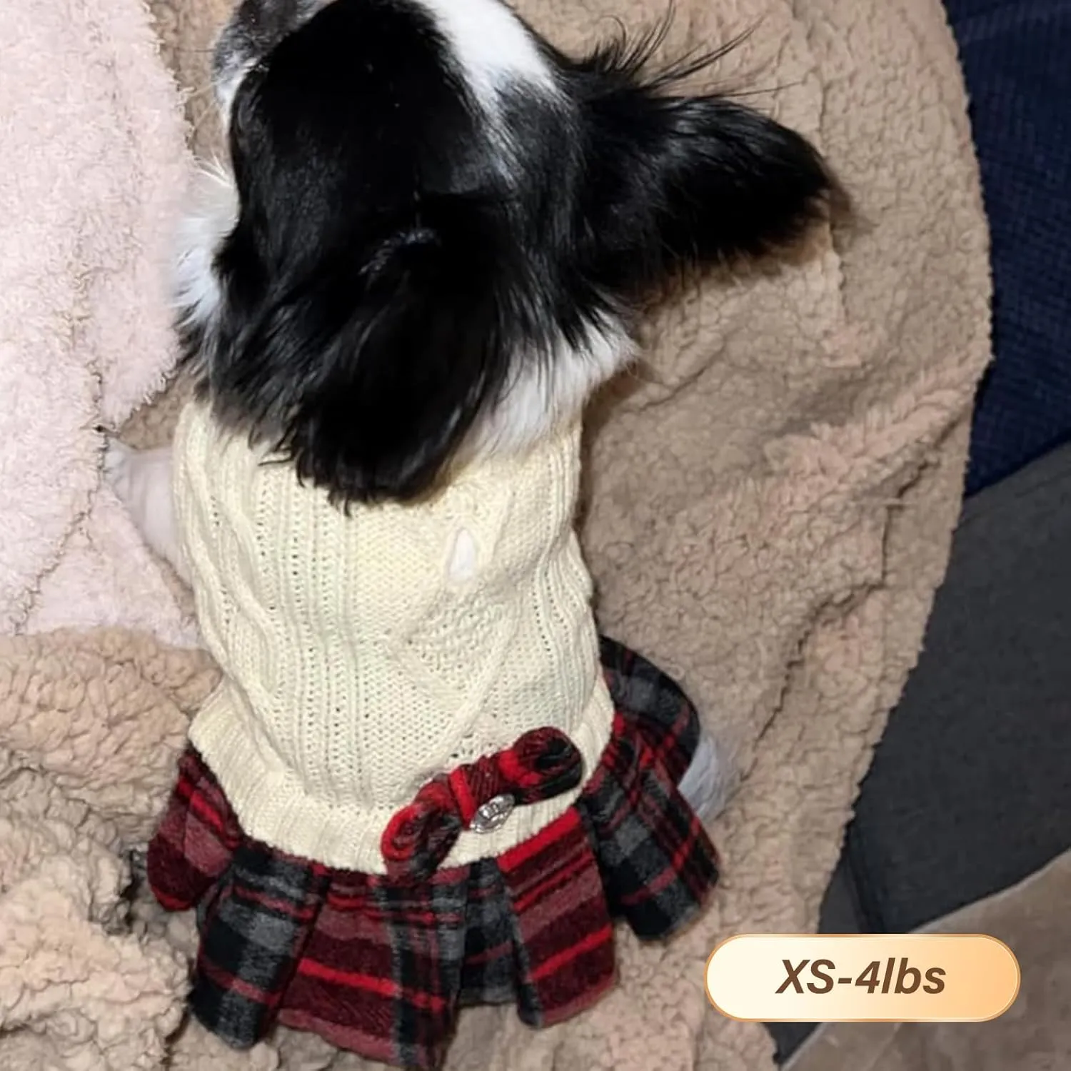 KYEESE Small Dog Sweater - Soft Turtleneck with Bowtie Buffalo Check Dog Clothes