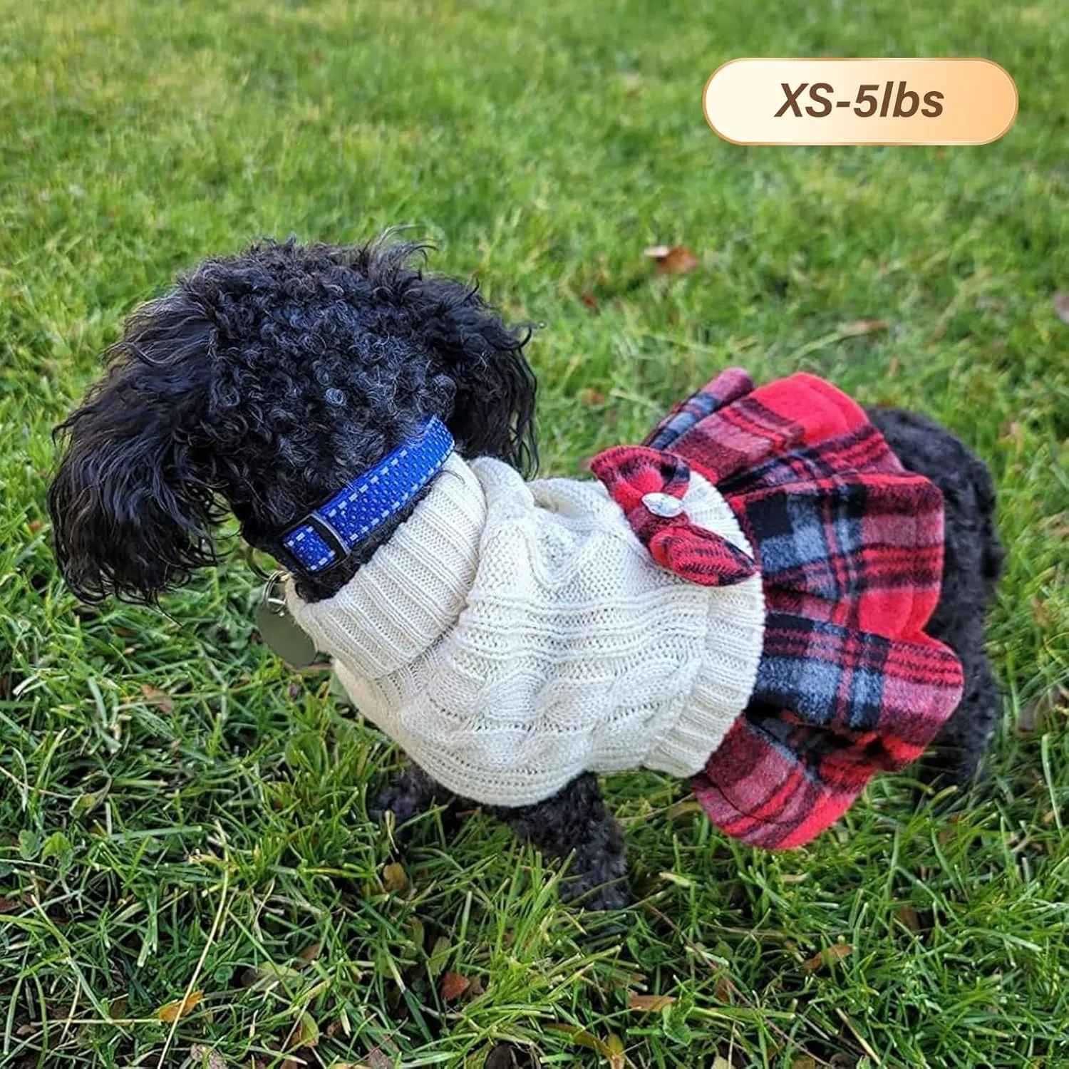 KYEESE Small Dog Sweater - Soft Turtleneck with Bowtie Buffalo Check Dog Clothes