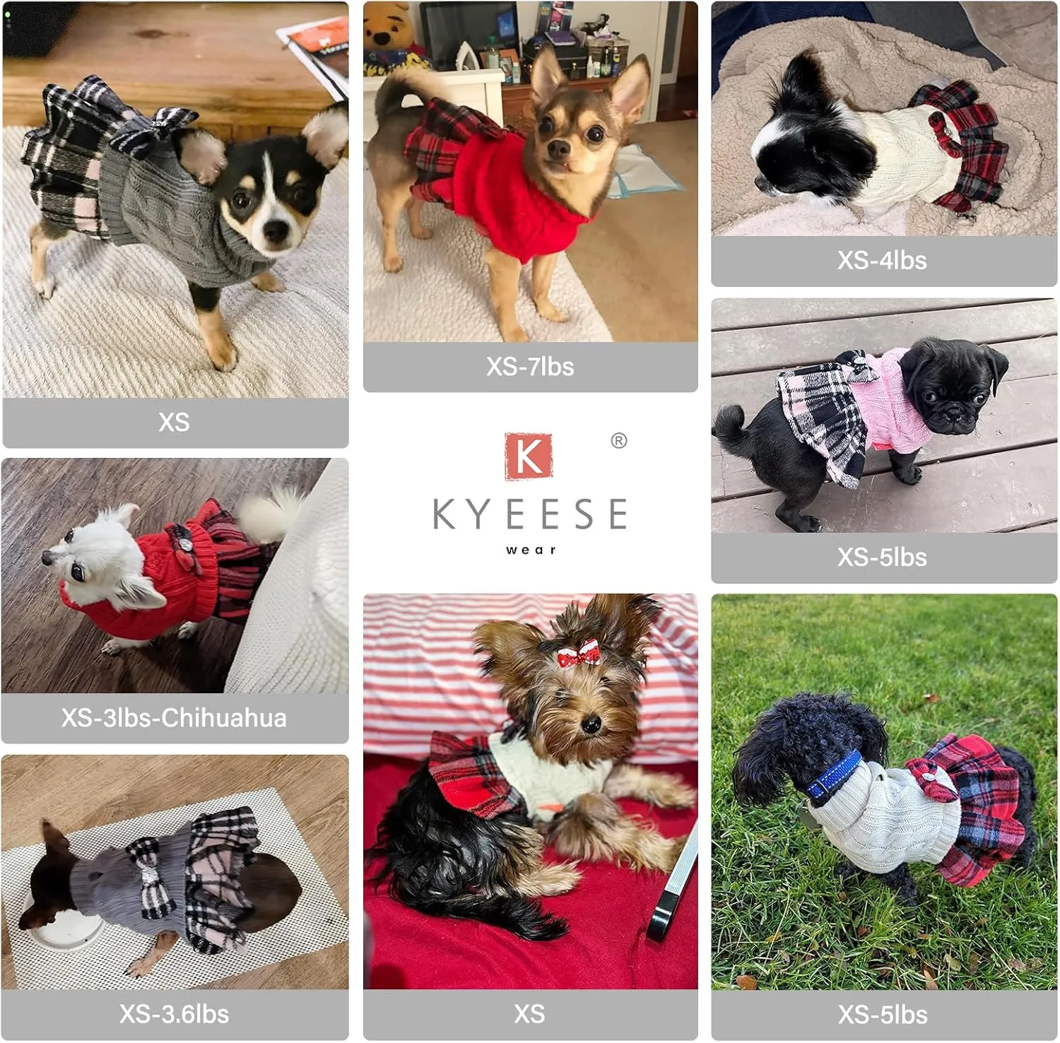KYEESE Small Dog Sweater - Soft Turtleneck with Bowtie Buffalo Check Dog Clothes