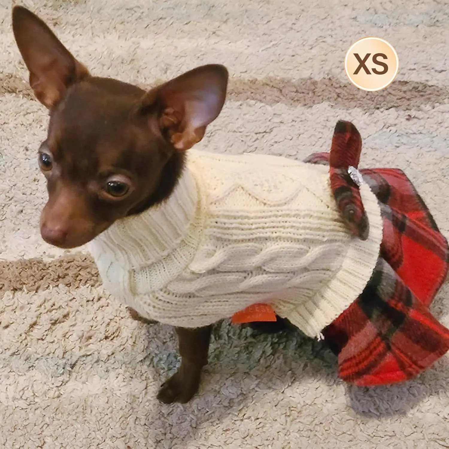 KYEESE Small Dog Sweater - Soft Turtleneck with Bowtie Buffalo Check Dog Clothes