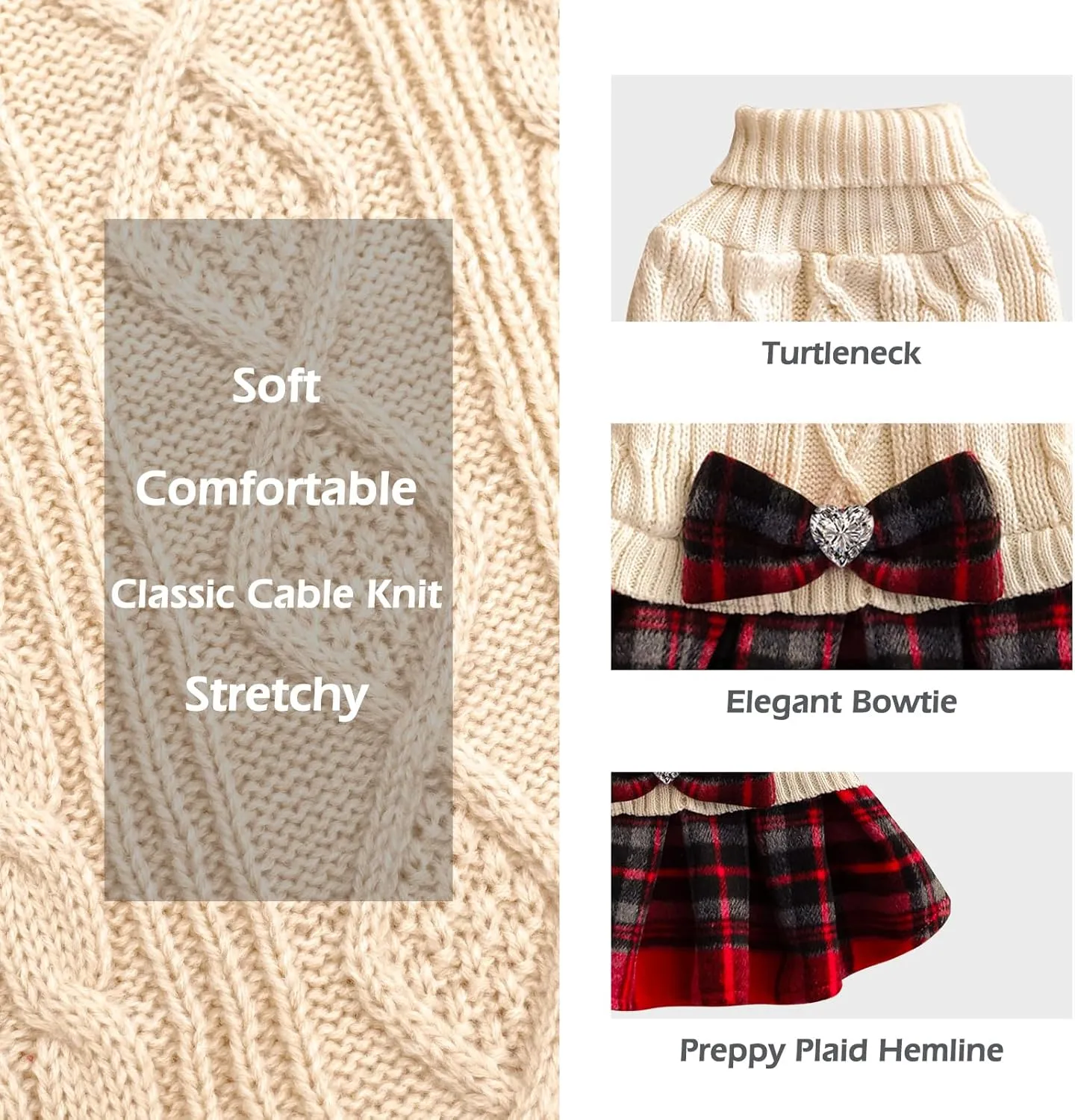 KYEESE Small Dog Sweater - Soft Turtleneck with Bowtie Buffalo Check Dog Clothes