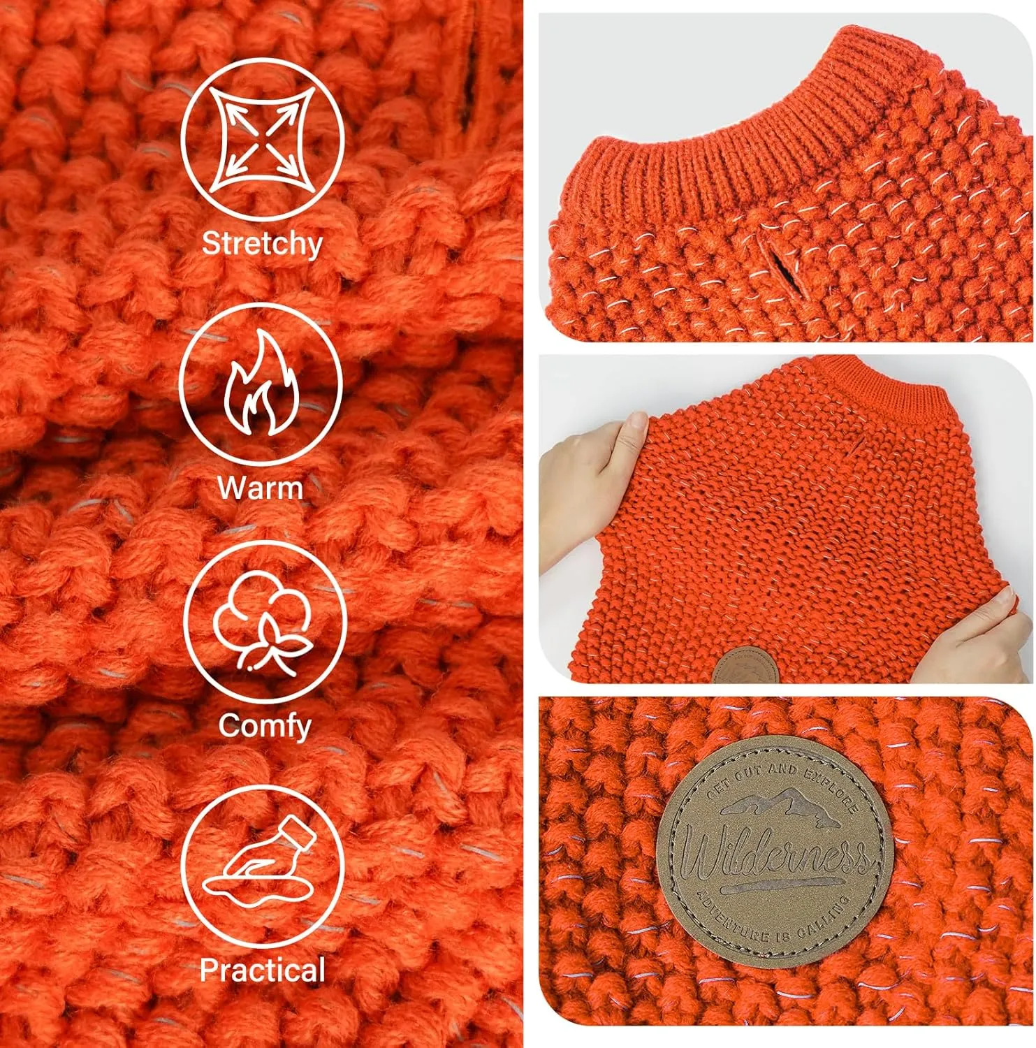 KYEESE Warm Dog Coat - Stretchy, Comfy, Classic Sweater with Leash Hole for Medium Dogs, Orange, XL