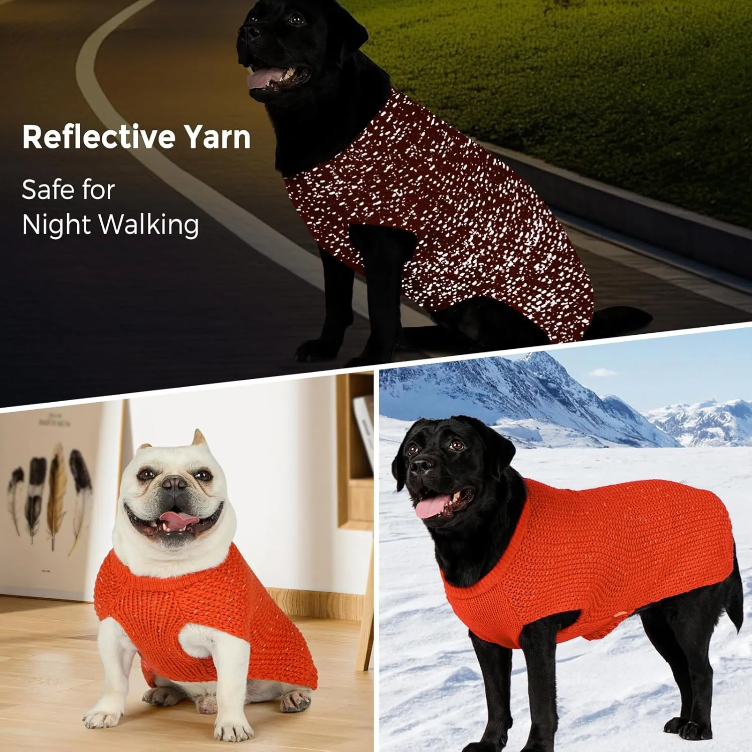 KYEESE Warm Dog Coat - Stretchy, Comfy, Classic Sweater with Leash Hole for Medium Dogs, Orange, XL