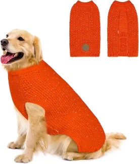 KYEESE Warm Dog Coat - Stretchy, Comfy, Classic Sweater with Leash Hole for Medium Dogs, Orange, XL