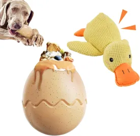Large Dog Toys 2Pack - Indestructible Natural Rubber & Plush Squeaky Ducks for Aggressive Chewers & Teething