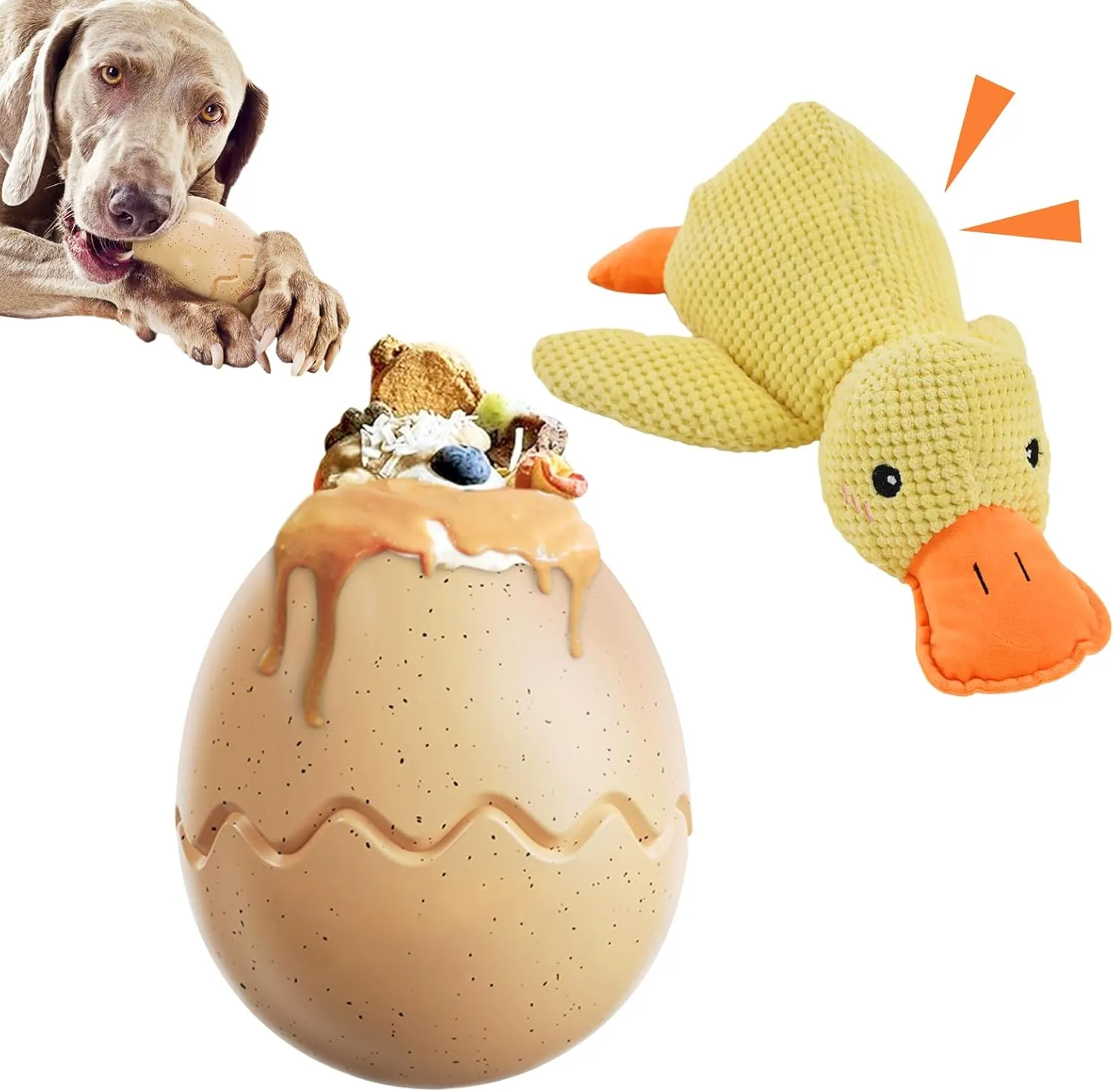 Large Dog Toys 2Pack - Indestructible Natural Rubber & Plush Squeaky Ducks for Aggressive Chewers & Teething