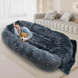 Large Human Dog Bed for Adults | 74.8"x47.3"x13.8" Human-Sized Dog Bed for People & Pets | Removable & Washable Faux Fur