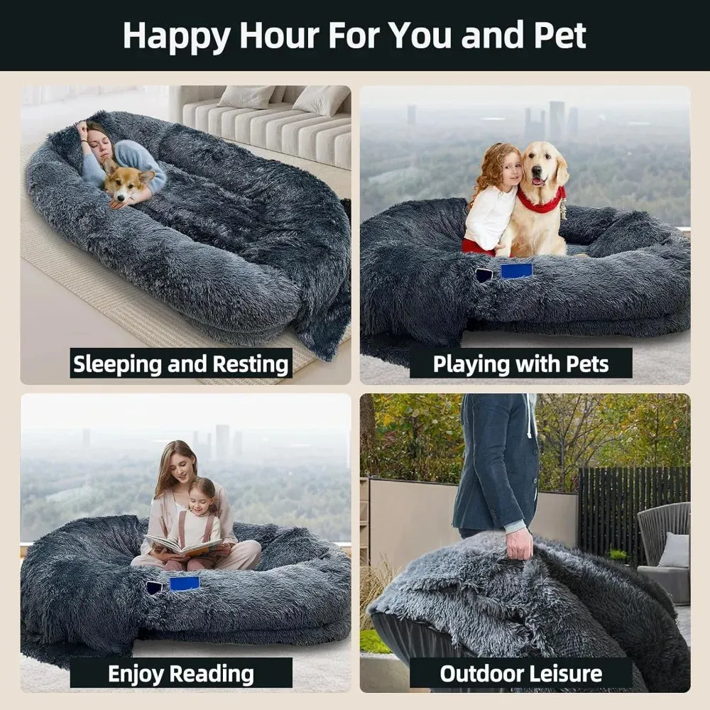 Large Human Dog Bed for Adults | 74.8"x47.3"x13.8" Human-Sized Dog Bed for People & Pets | Removable & Washable Faux Fur