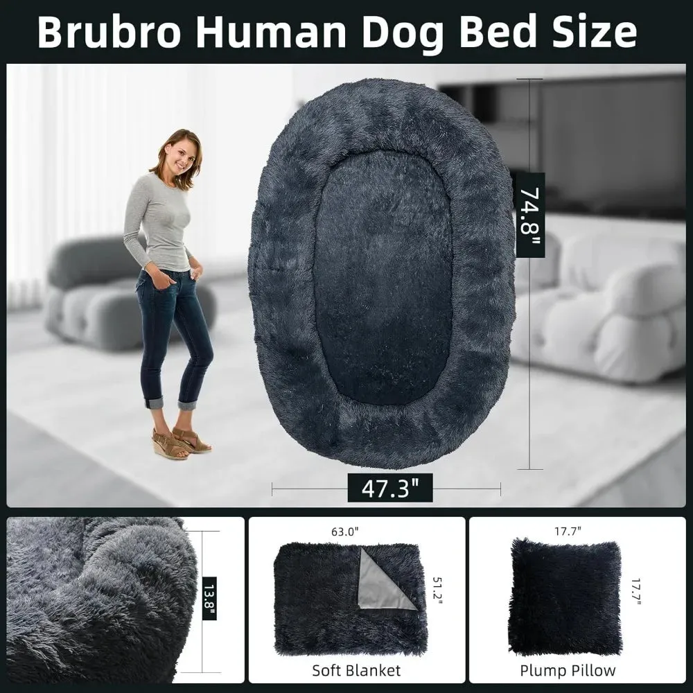 Large Human Dog Bed for Adults | 74.8"x47.3"x13.8" Human-Sized Dog Bed for People & Pets | Removable & Washable Faux Fur