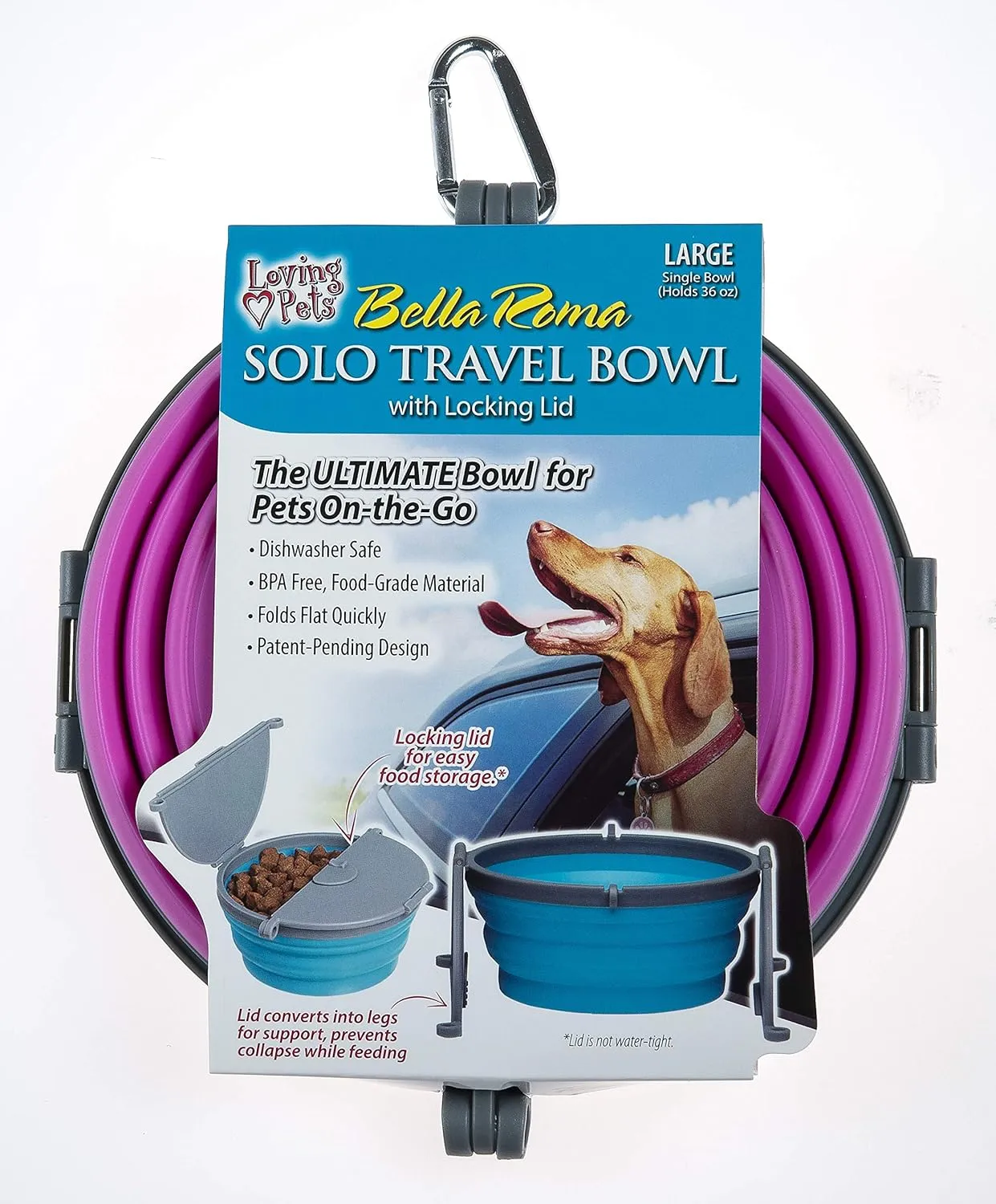 Loving Pets - Bella Roma Portable Travel Dog Bowl Collapsible Dog Food & Water Bowl (Pink, Large)