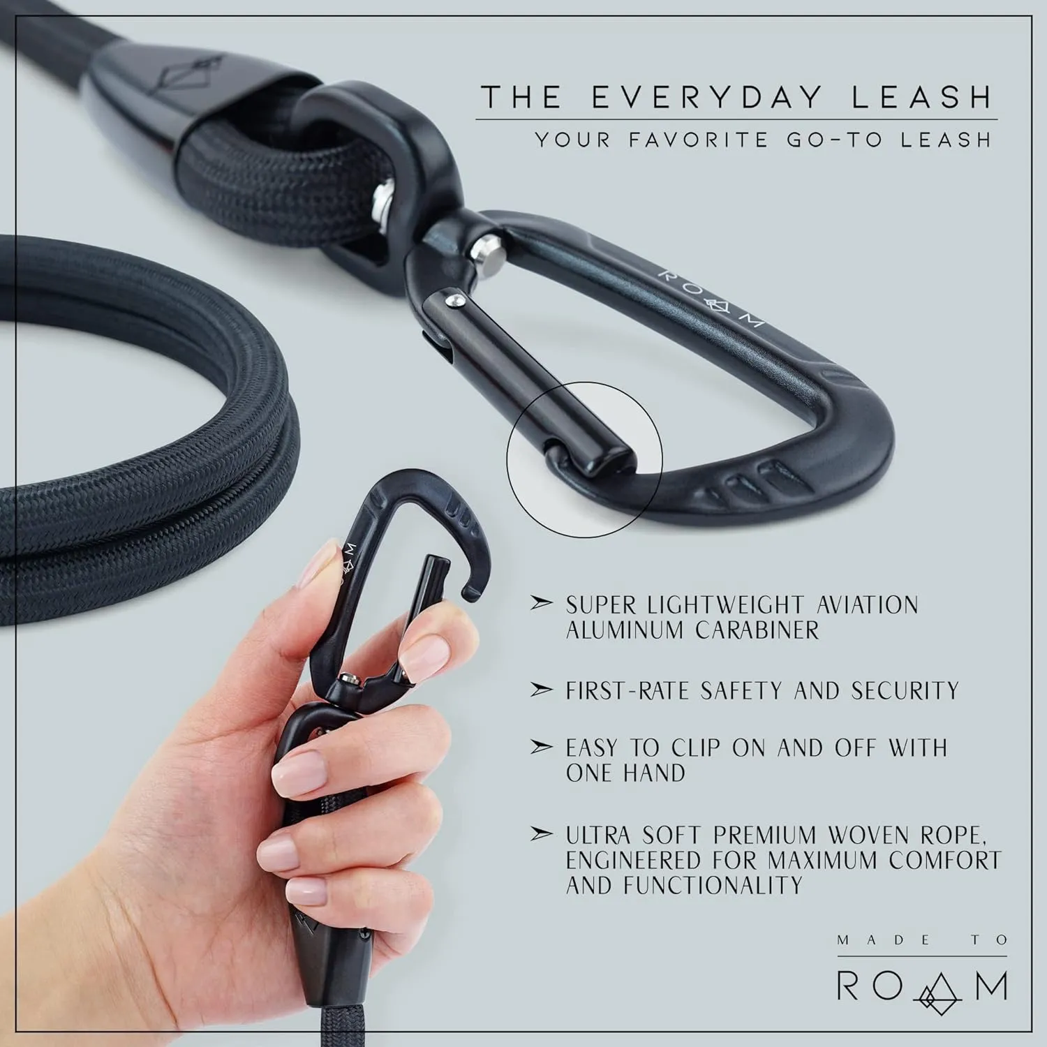 MADE TO ROAM Premium Everyday Leash - Ultra Soft Dog Leash with Aviation Aluminum Carabiner for Small, Medium, Large Dogs - California Horizon, 4ft (Rubber Coated Metal Clamps)