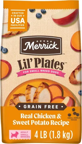 Merrick Lil Plates Premium Grain Free Dry Dog Food For Small Dogs, Real Chicken And Sweet Potato Kibble - 4.0 lb. Bag