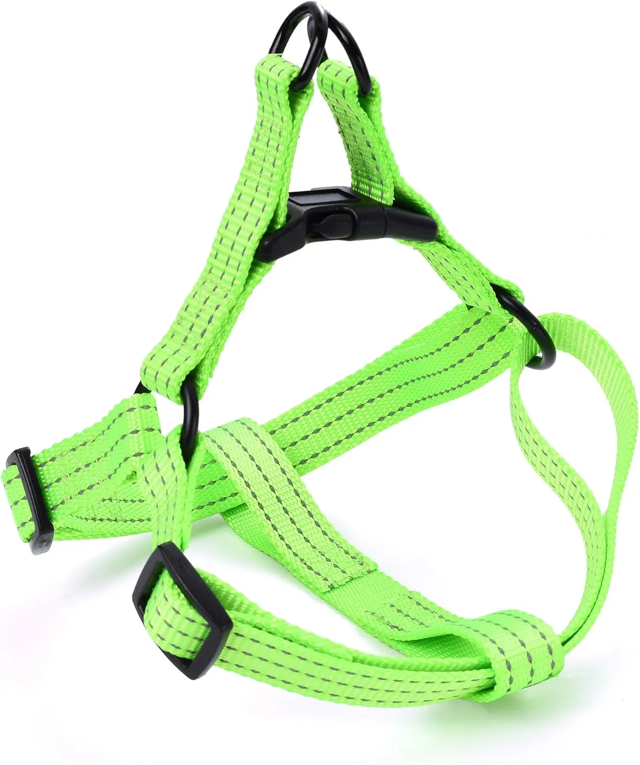 Mile High Life Night Reflective Double Adjustable Band Nylon Small Puppy Pet Dog Combo Collar Leash and Harness Set (Reflective Solid Lime Green, Mediun (Pack of 3))